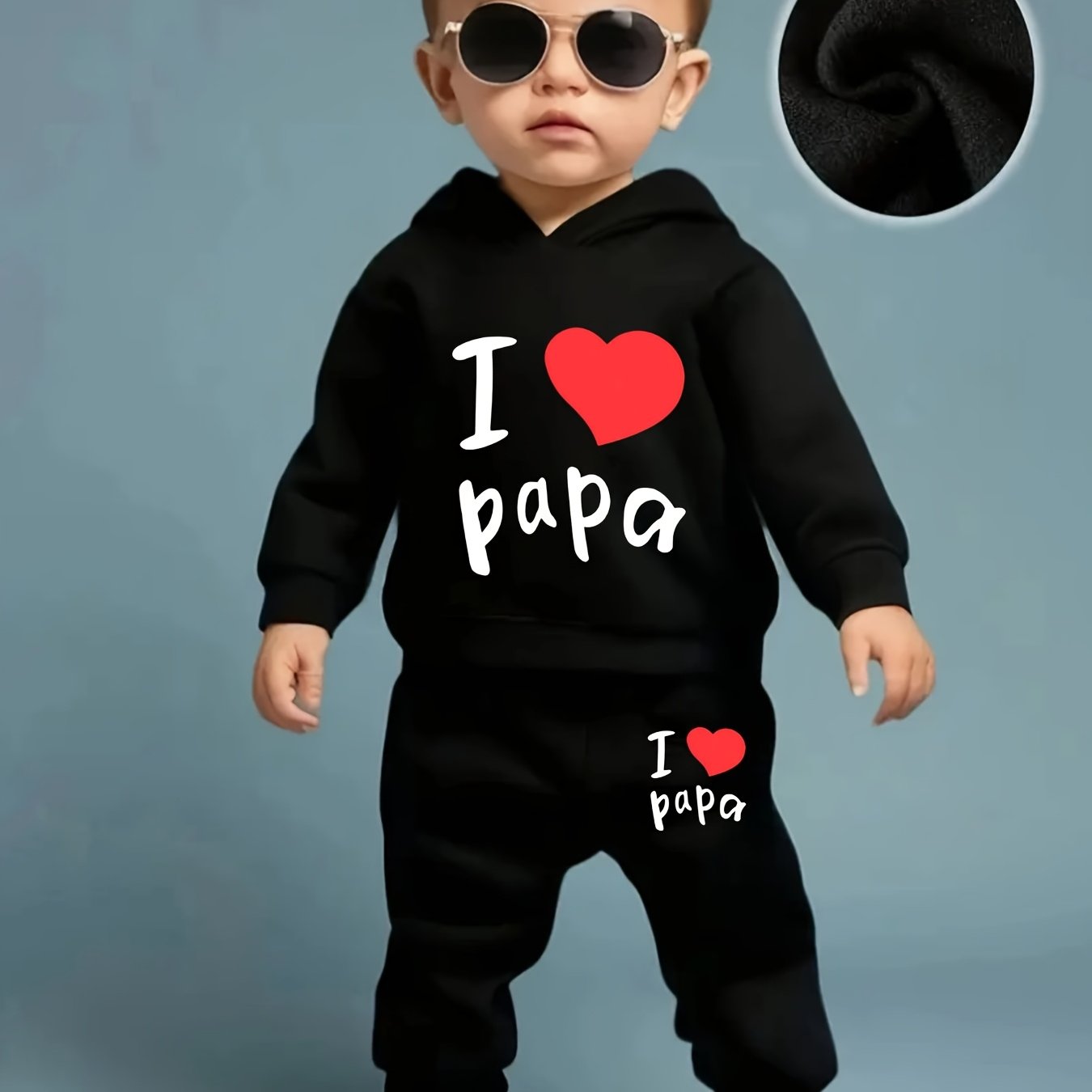 2pcs I Love Papa Print Kids Hoodie & Pants Set, Polyester Casual Raglan Sleeve Long Sleeve Hooded Sweatshirt & Pants for Toddler & Infant Boy'S & Girl'S Clothes, for Outdoor
