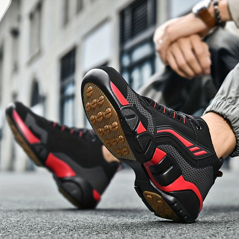 Men's Casual Sporty Sneakers - High Quality PU Upper, Non-Slip Rubber Sole with Cushioned Comfort Inner Arch Support, Low-Top Lace-Up Design for All-Day Wear (Black/White) - Spring/Fall/Winter Seasonal Versatility, Comforta