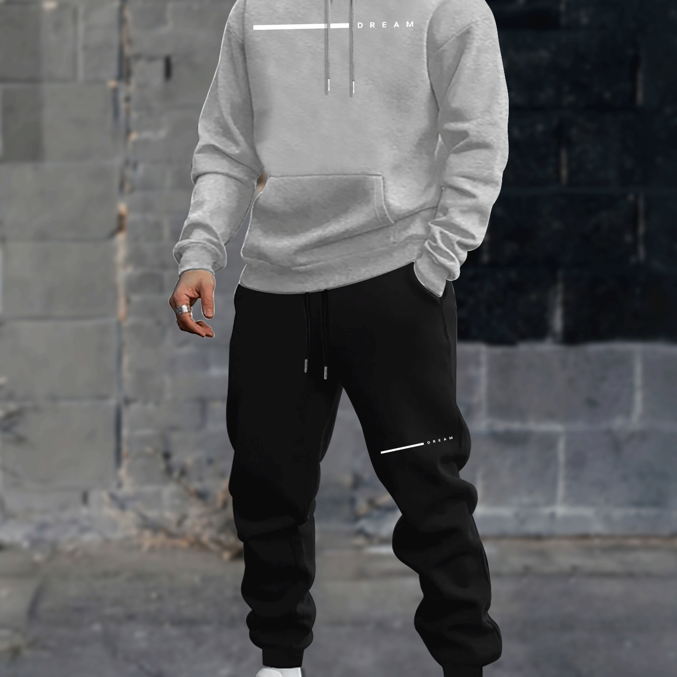 Men's Autumn and Winter Casual Loose Couple Hoodie Set, Stylish Sweatshirt with Long Pants Outfit
