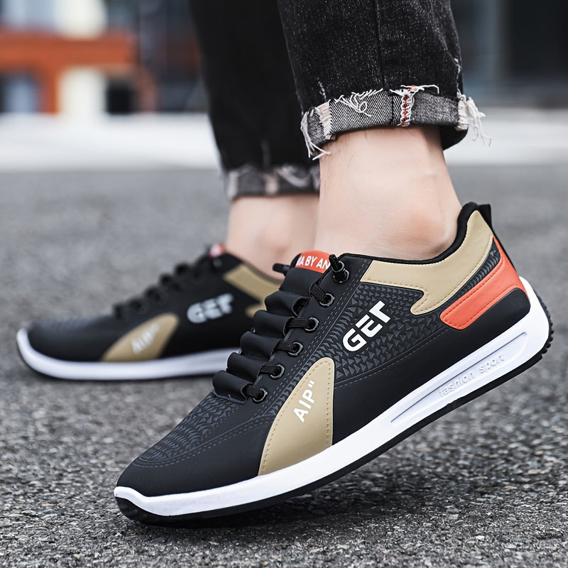 Men's White/Grey/Black Casual Sneakers - Low-Top Lace-Up Shoes with Cushioned Rubber Sole, PU Upper Fabric Lining - Lightweight Everyday Walking Shoes for Gym, Office, Travel - Minimalist Athletic Footwear, Shoes Sneakers,