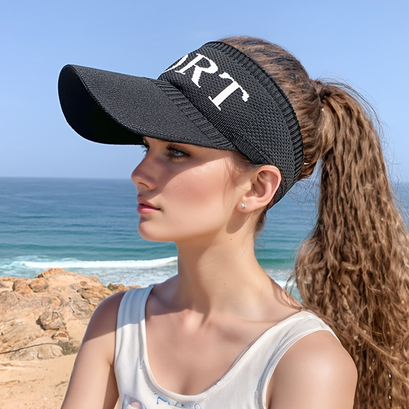 Women'S Breathable Polyester Ponytail Hat, Elastic Visor Cap for Spring/Summer, Outdoor Sports Baseball & Golf Cap, Knitted, No Feathers, Dry Clean Only