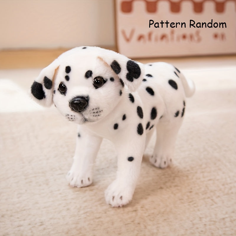 Երեք սիրուն խայտաբղետ շնիկների տեսքով փափուկ խաղալիքներ, ստեղծագործաբար ձևավորված որպես փափուկ խաղալիքներ, կատարյալ են տան և սենյակի ձևավորման համար, իդեալական են որպես նվեր ընտանեկան տոների կամ ընկերների ծննդյան օրերի համար։