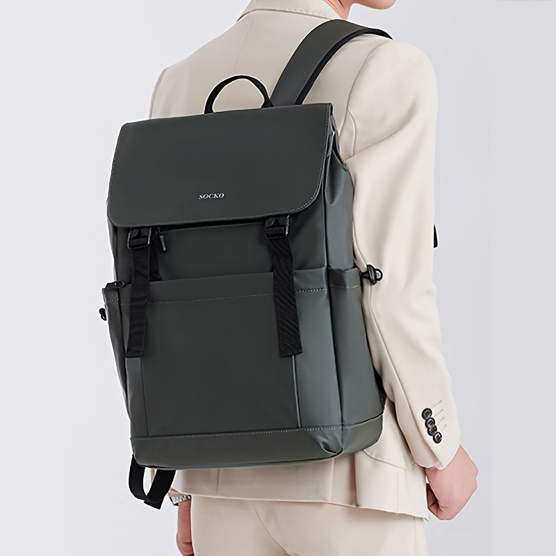 Preppy Style Casual Daypack Lightweight Polyester Backpack with Laptop Compartment, Trolley Sleeve, Adjustable Shoulder Straps, Sewing Thread Design – Ideal for College, Commuting, Travel