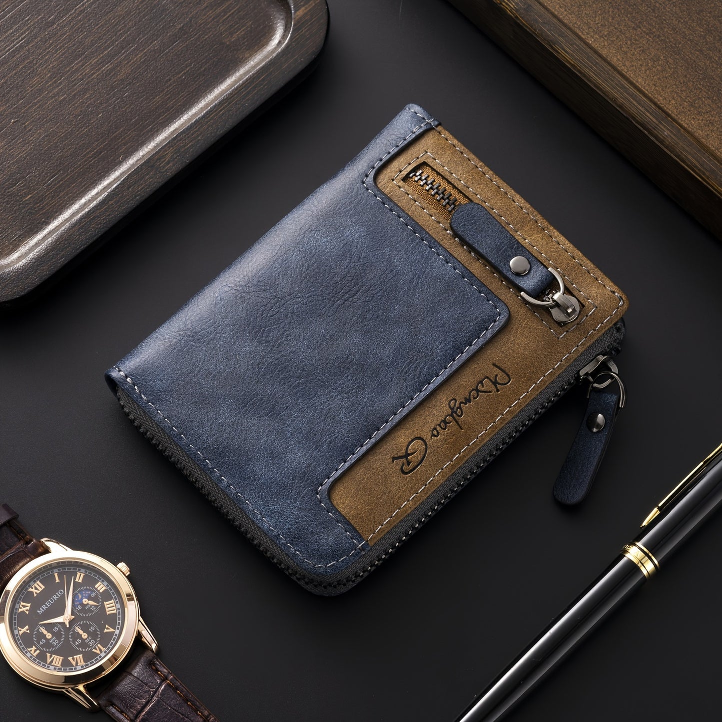 1pc Men's Retro Short Wallet, Multifunctional Fashion Zipper PU Leather Wallet, Ideal Gift For Men
