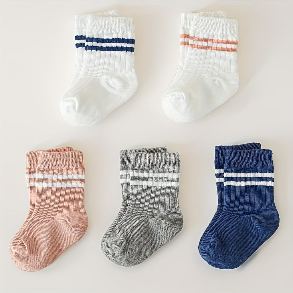 5-Pack Unisex Baby Toddler Mid-Calf Socks, Breathable Polyester Knit, Non-Slip, Hand Wash Only, All-Season Sports Socks