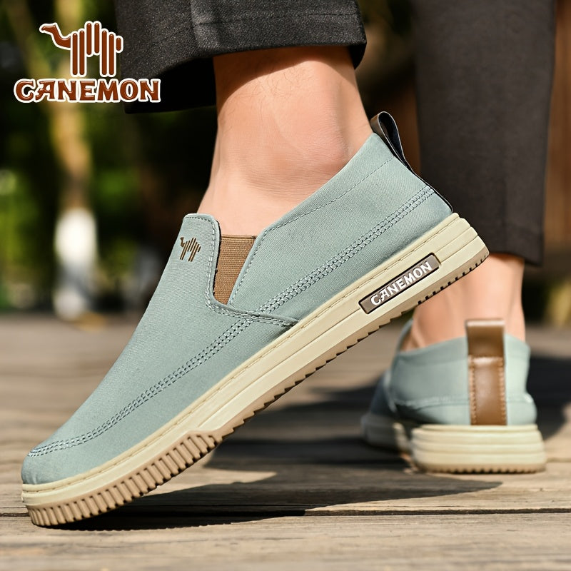 CANEMON Men's Slip-On Canvas Sneakers - Breathable, Non-Slip Soft Sole Casual Shoes with Striped Design, Comfortable All-Season Wear for Outdoor & Everyday Use