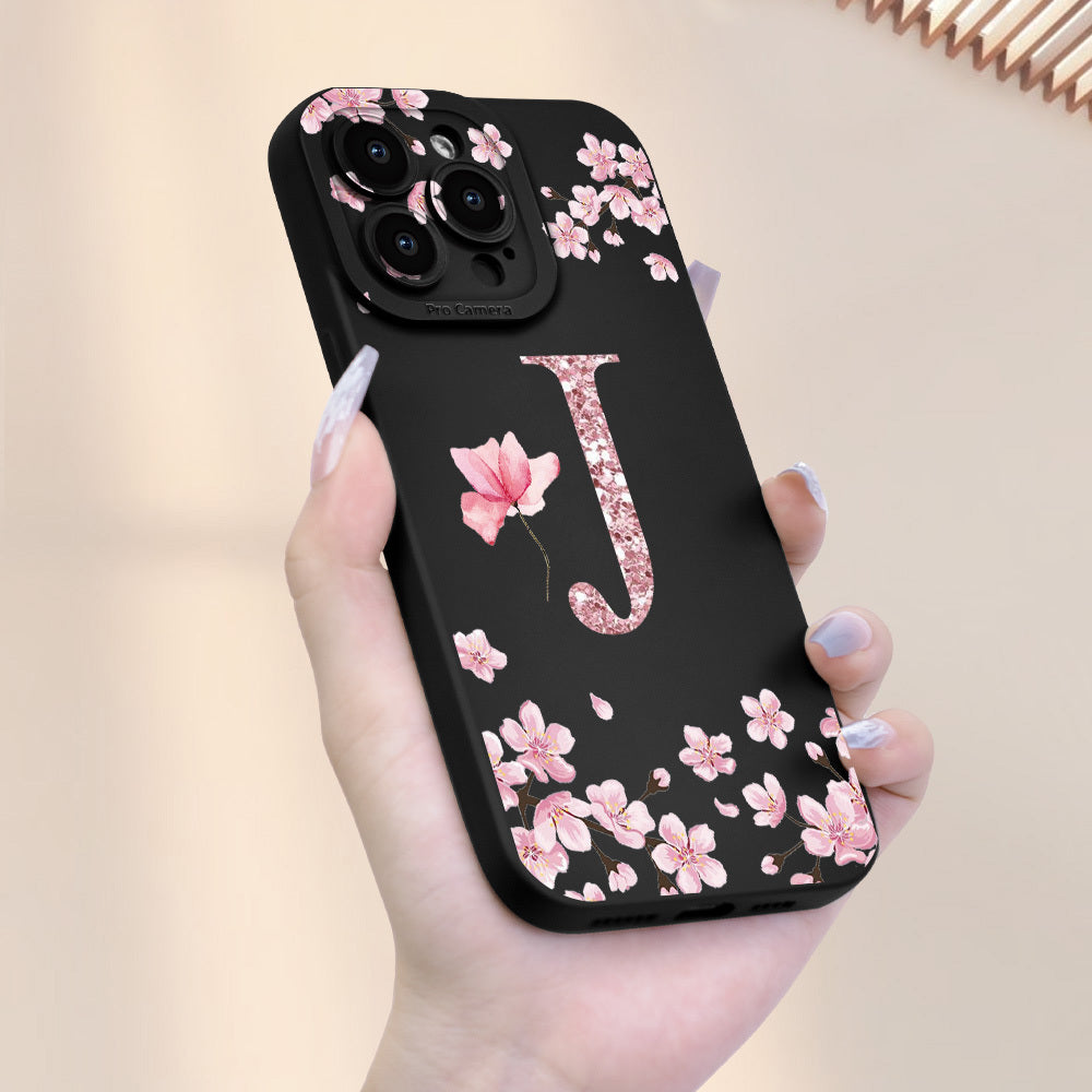 Cherry Blossom Letter J տպագրված բջջային հեռախոսի պատյան Նոր տաք վաճառվող Frosted touch Feel բջջային հեռախոսի կափարիչ, որը հարմար է iPhone-ի համար 16/15/14/13/12/11/X/XR/XS/8/7/SE Mini Plus Pro Max Series Full Wrap Protection Shockproof Anti-Fi-ի համար