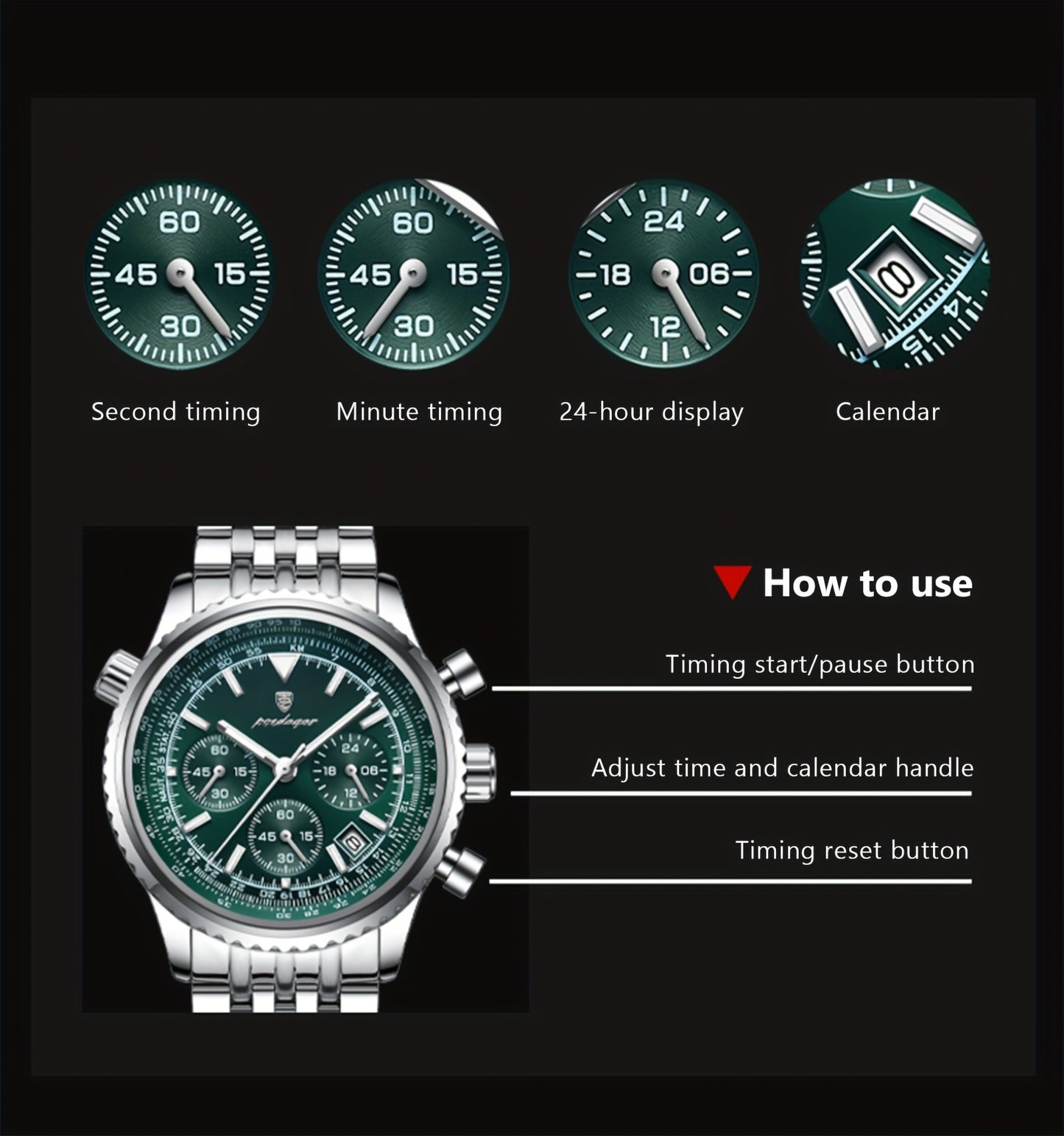 The New 2024 Waterproof Luminous Calendar Stainless Steel Chronograph Quartz Watch from Baida Is a High-End, Powerful, And Trendy Quartz Wristwatch for Men.