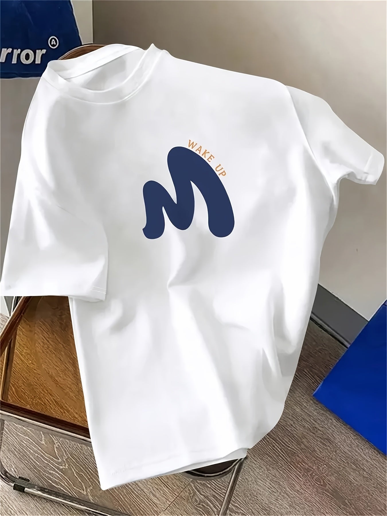 "WAKE UP" Graphic Tee - Comfortable Casual Brown Short Sleeve Crewneck T-Shirt with White Print, Summer Wear
