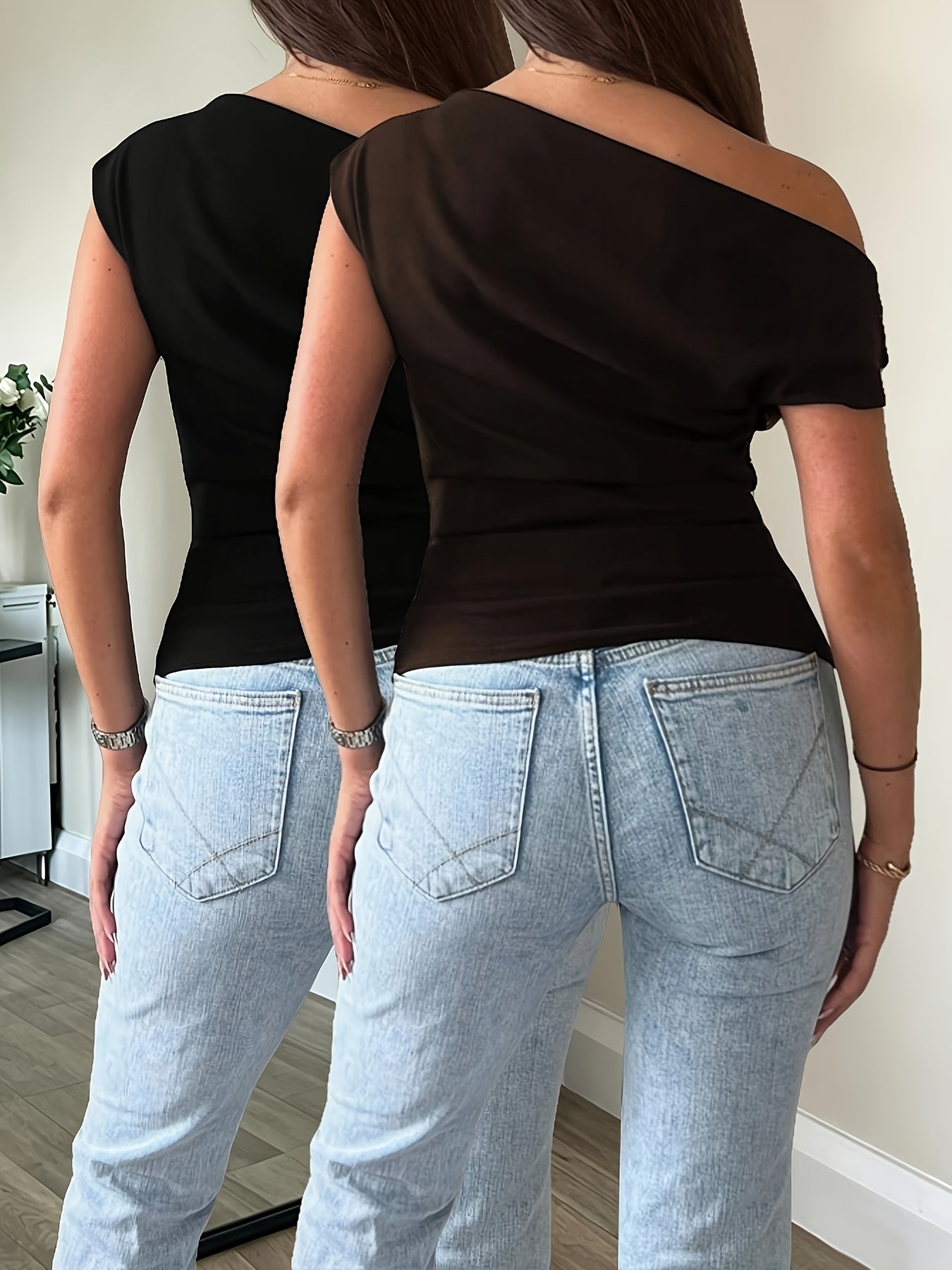 Elegant Off-Shoulder Slim Fit Casual Two-Piece Top Set
