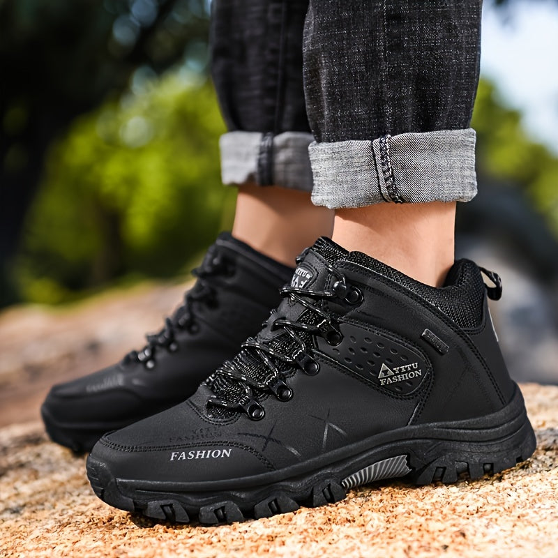 Men's High Top Hiking Shoes, Comfy Non Slip Durable Lace Up Sneakers For Men's Outdoor Activities, Winter & Autumn