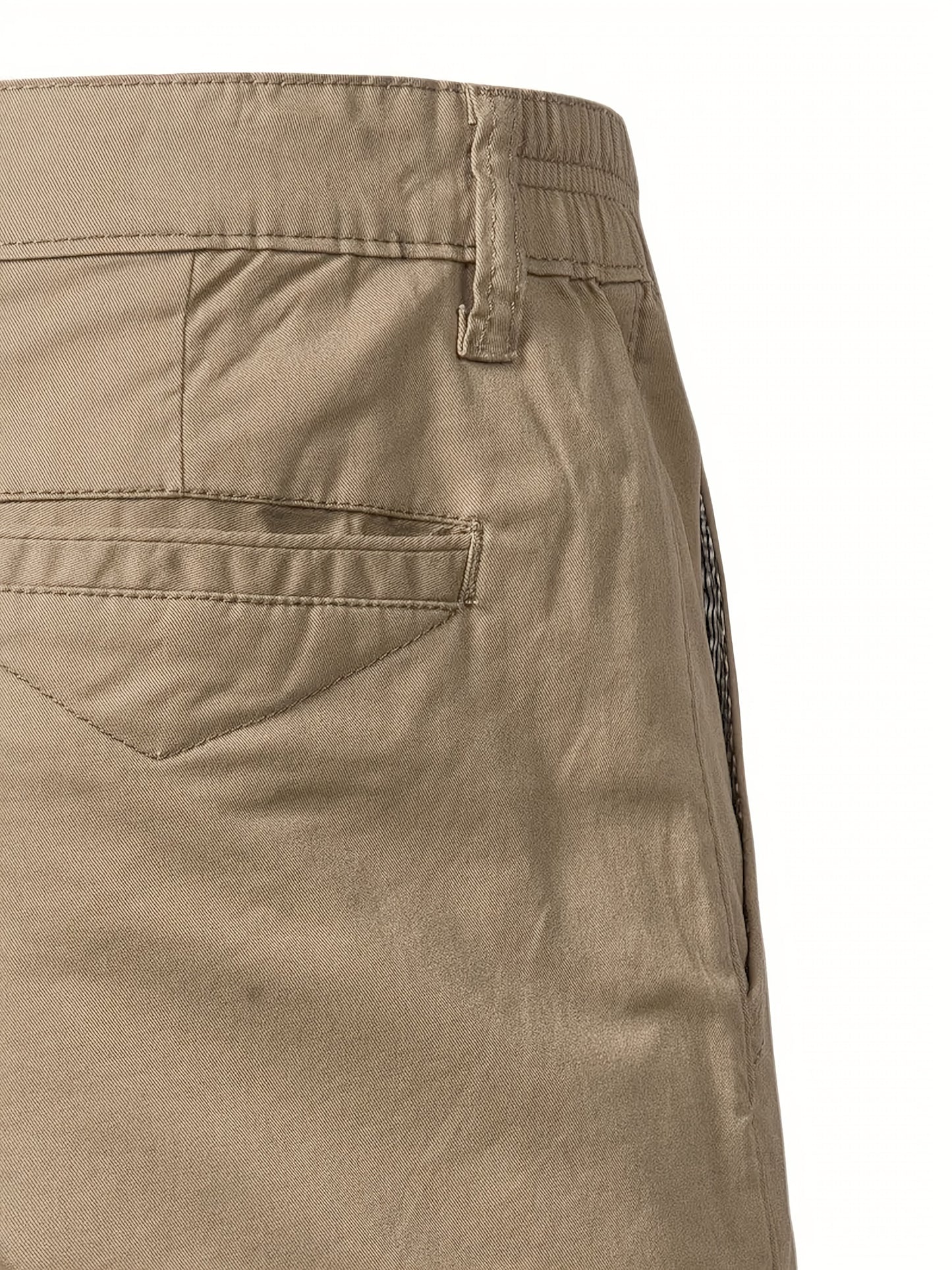 Men'S Classic Solid Color Polyester Short Pants, Casual Golf Wear, Mid Waist, Regular Fit, Slight Stretch Fabric, with Pocket