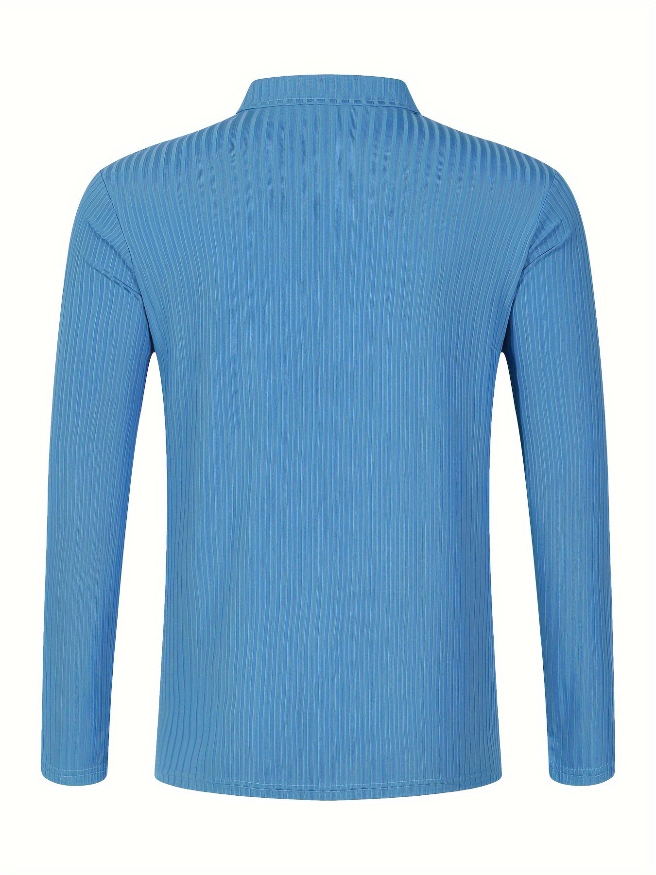 Men's Casual Sports Ribbed Long Sleeve Zipper Lapel Golf Shirt, Spring And Fall