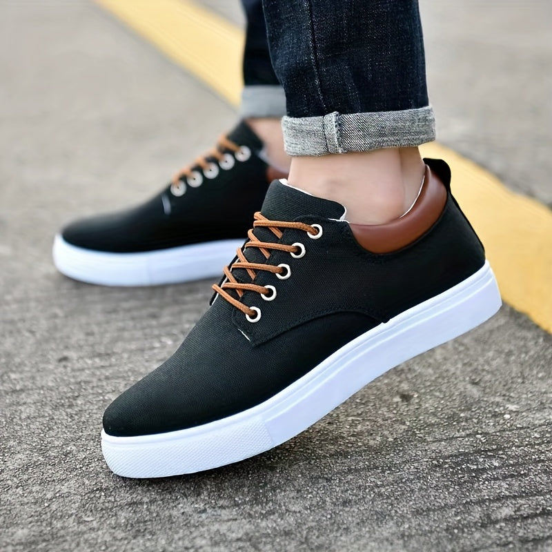 Breathable Design, Men's Casual Skate Shoes - Gray Canvas Upper with White Rubber Sole, Breathable, Durable, Non-Slip Lace-Up Sneakers for Casual Attire and Outdoor Activities