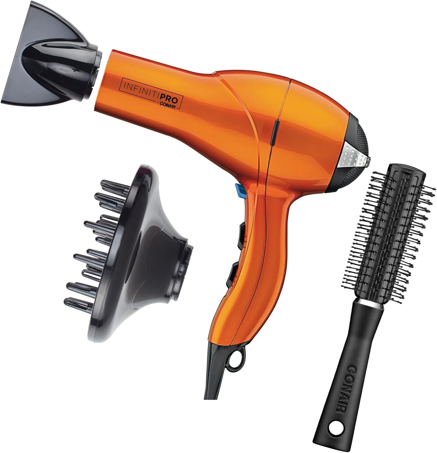 INFINITIPRO by CONAIR Hair Dryer with Diffuser | AC Motor Pro Hair Dryer with Ceramic Technology | Includes Diffuser and Concentrator | Black | Packaging May Vary