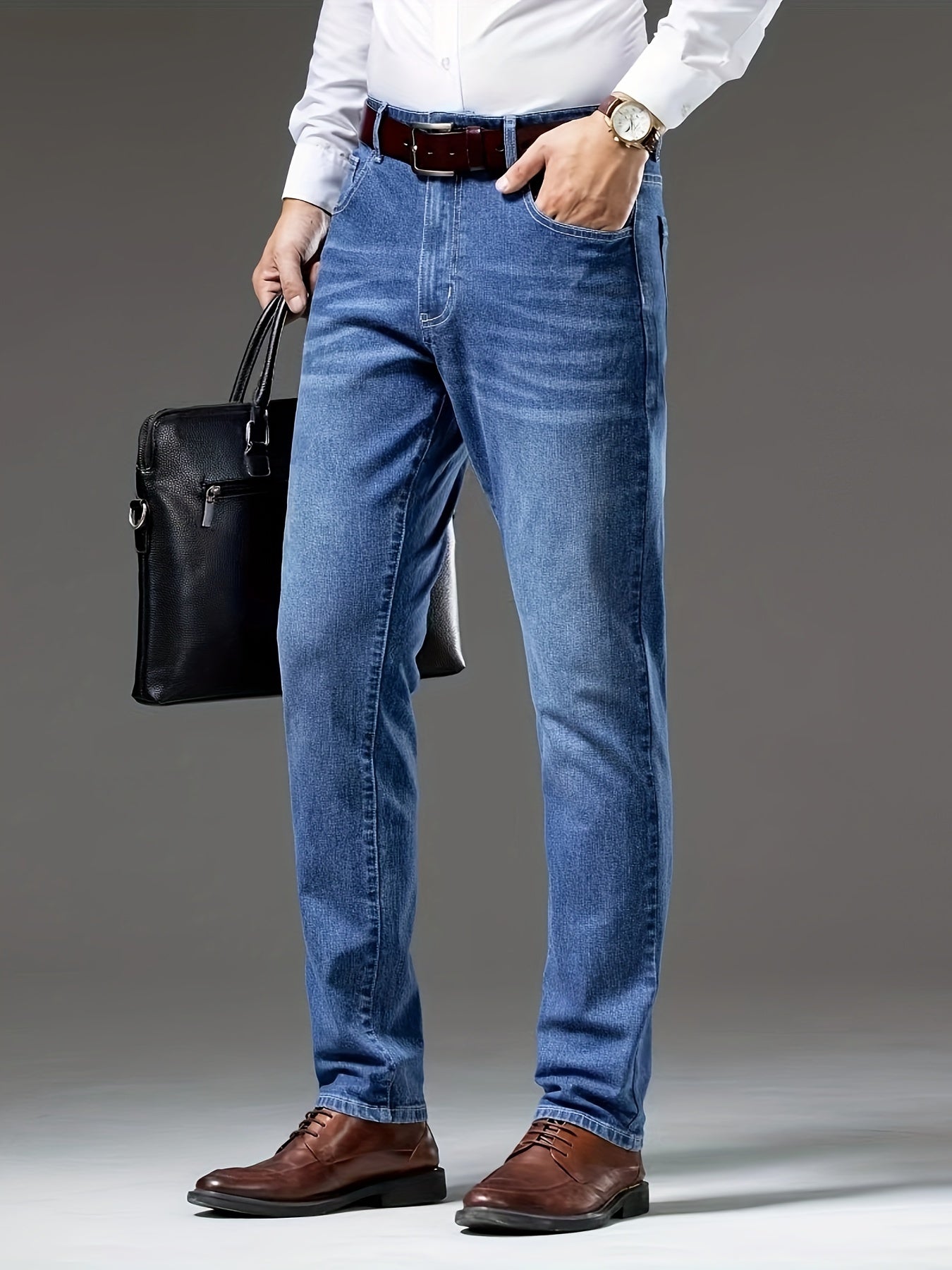 Men's Slim Fit Stretch Denim Jeans - Casual & Business-Ready, Mid-Rise, Cotton Blend for Spring/Fall