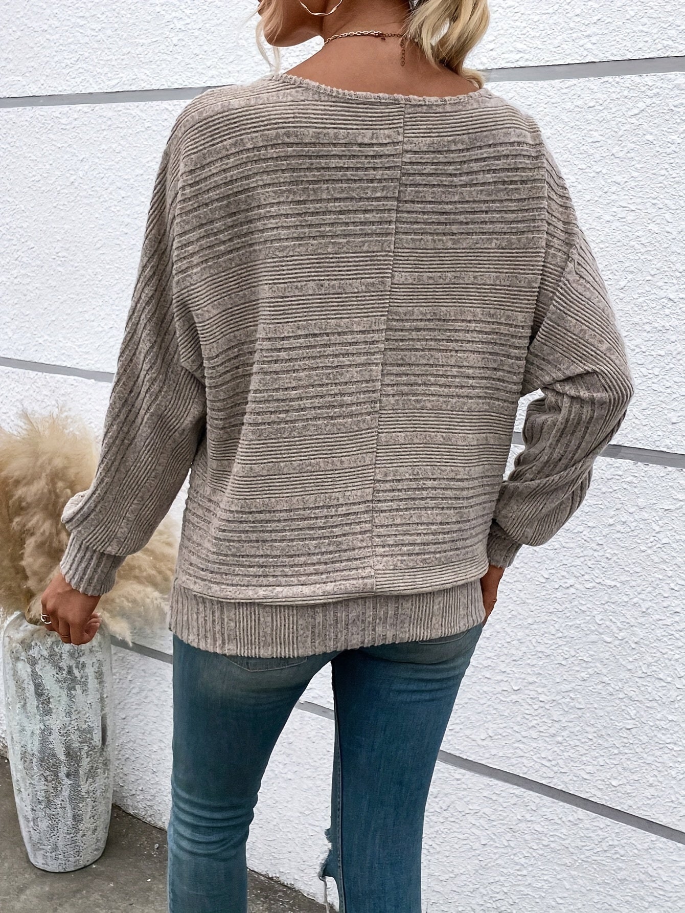 1 հատ Women'S Casual Crew Neck Knit T-shirt - պոլիեսթեր պինդ գույնի երկարաթև վերնաշապիկ գարնան/աշունի համար