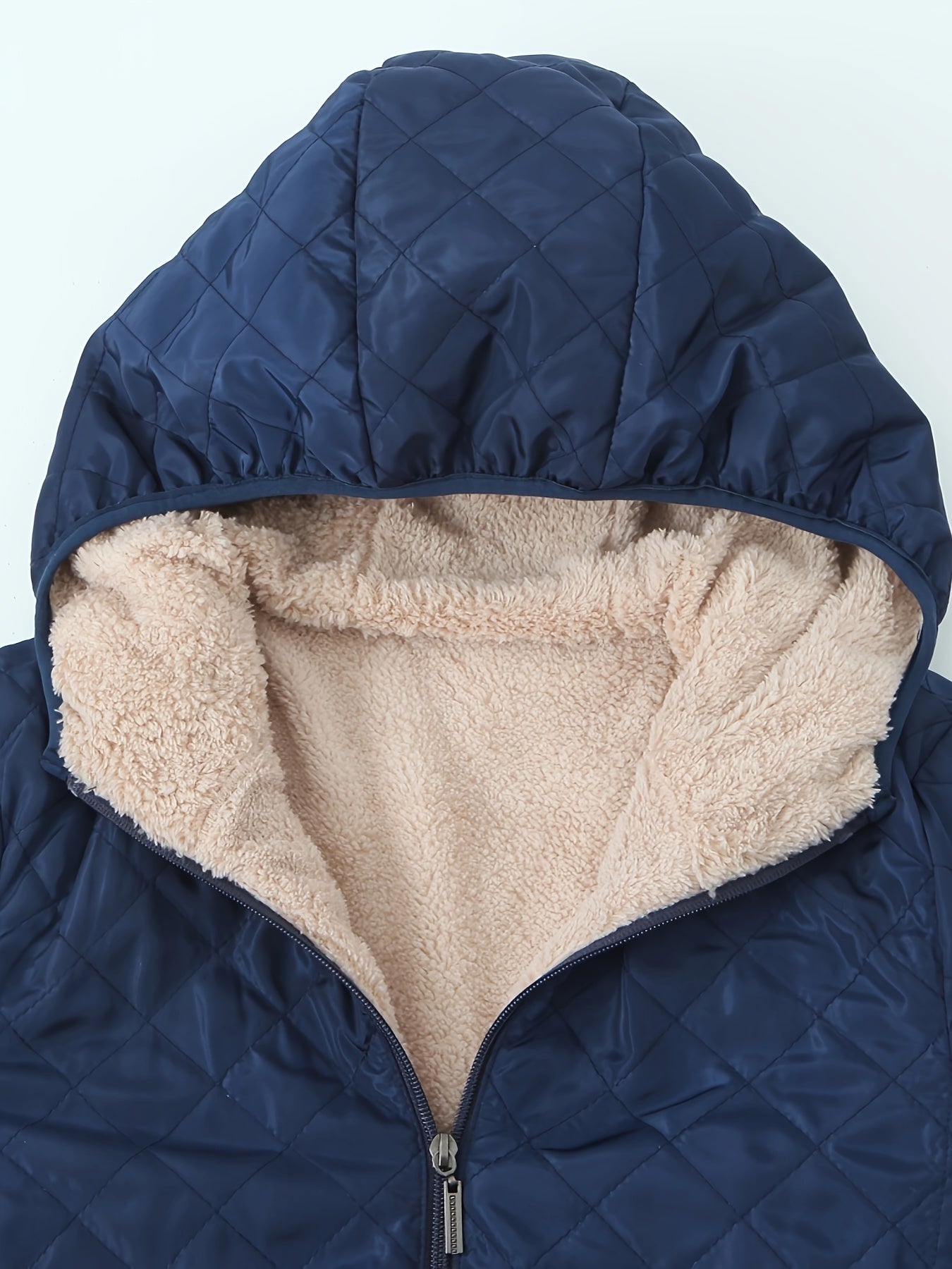 Women's Plus Size Quilted Hooded Jacket - Warm, Casual Long Coat with Faux Fur Trim, Zipper Closure, and Diamond Pattern Stitching - Ideal for Winter Outdoor Activities, Cold Weather Apparel|Hooded Coat|Soft Texture, Winter C
