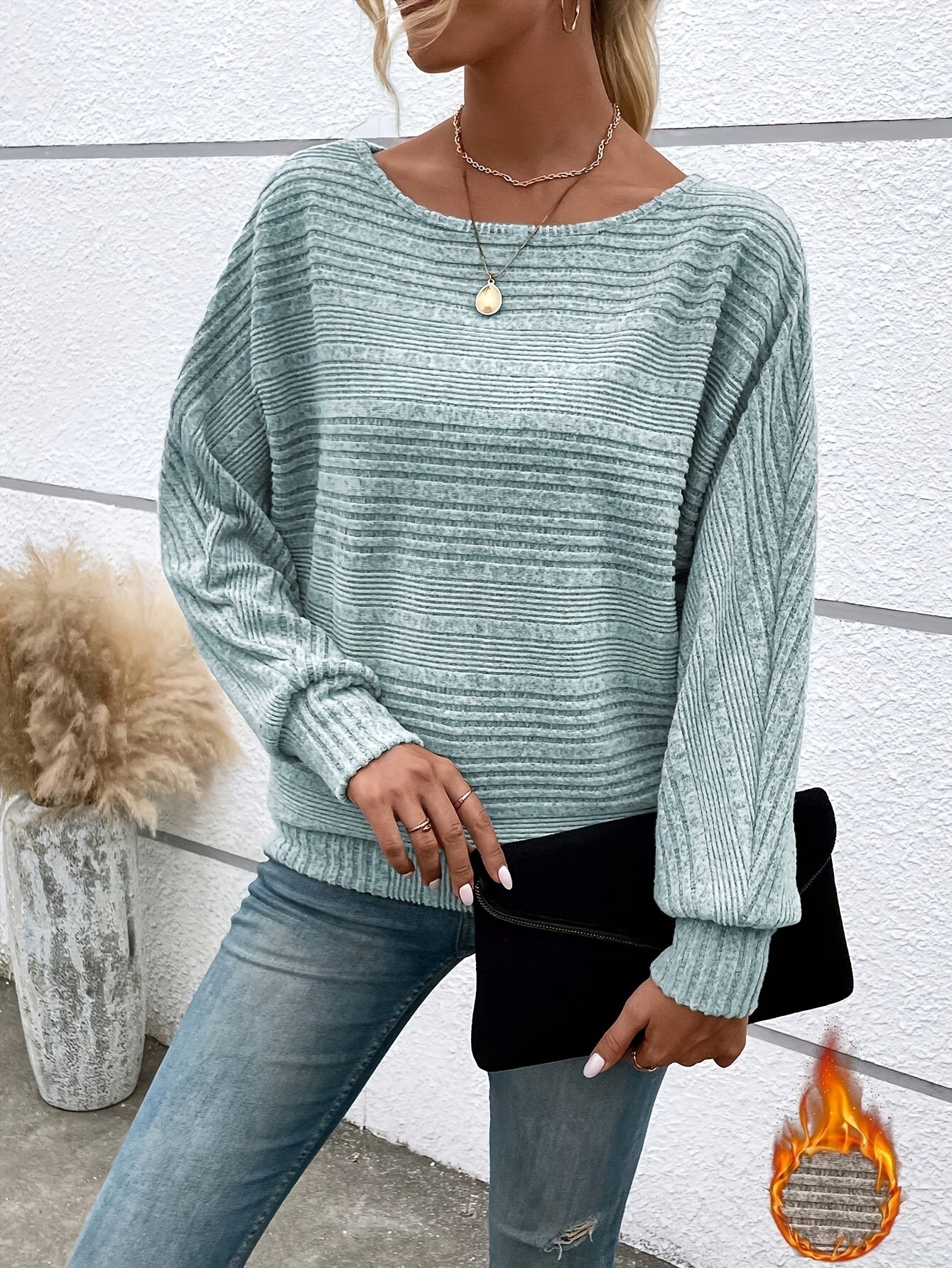 1 հատ Women'S Casual Crew Neck Knit T-shirt - պոլիեսթեր պինդ գույնի երկարաթև վերնաշապիկ գարնան/աշունի համար
