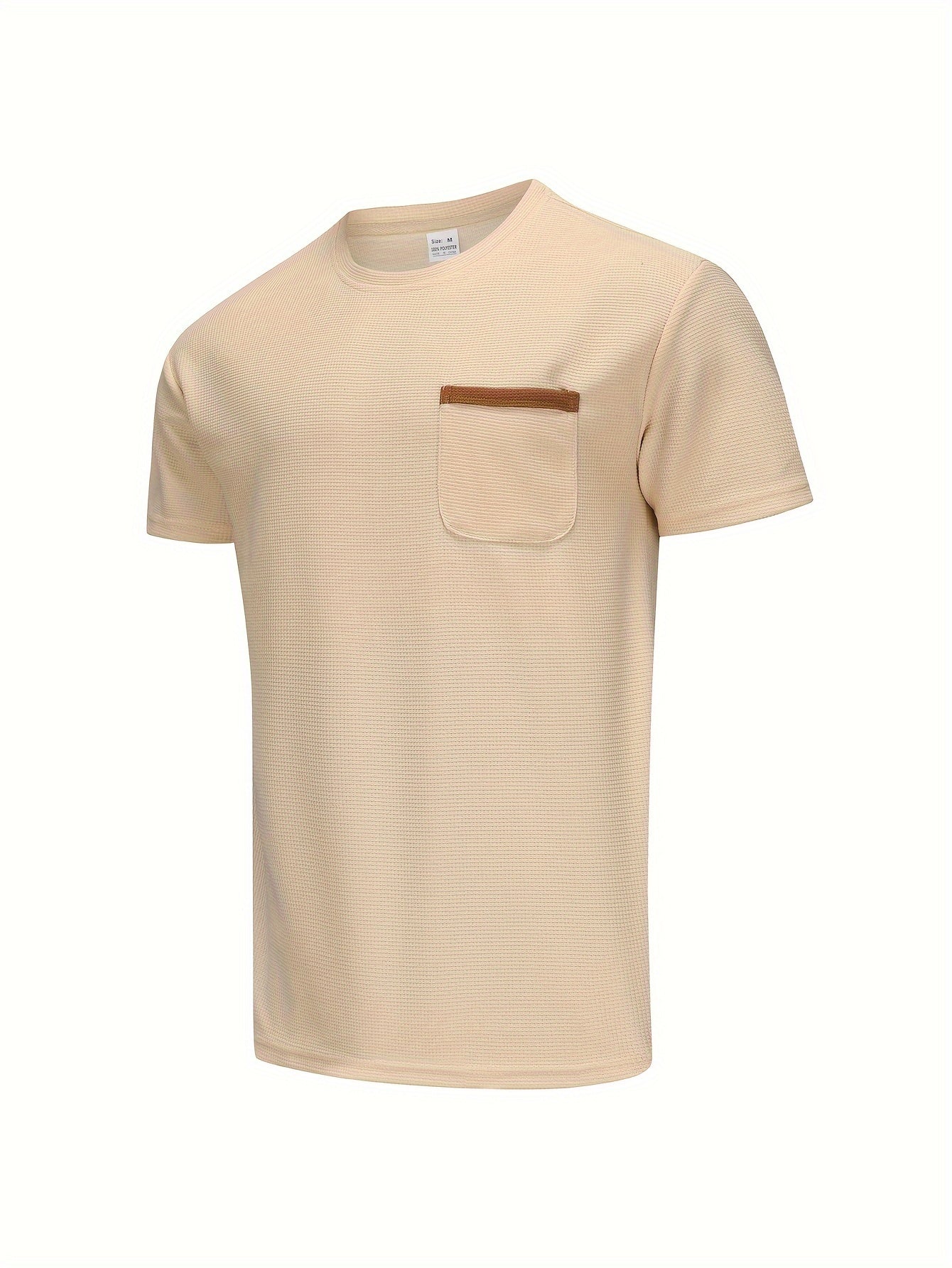 Men's Solid T-shirt With Chest Pocket, Casual Short Sleeve Crew Neck Tee, Men's Clothing For Summer Outdoor