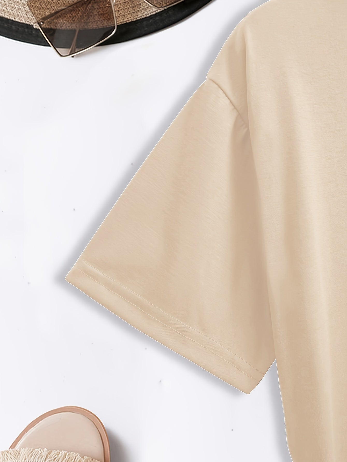 Women's Casual Letter Print T-Shirt - Soft Polyester, Short Sleeve Crew Neck Top for All Seasons, Round Neck, Sports Shirt