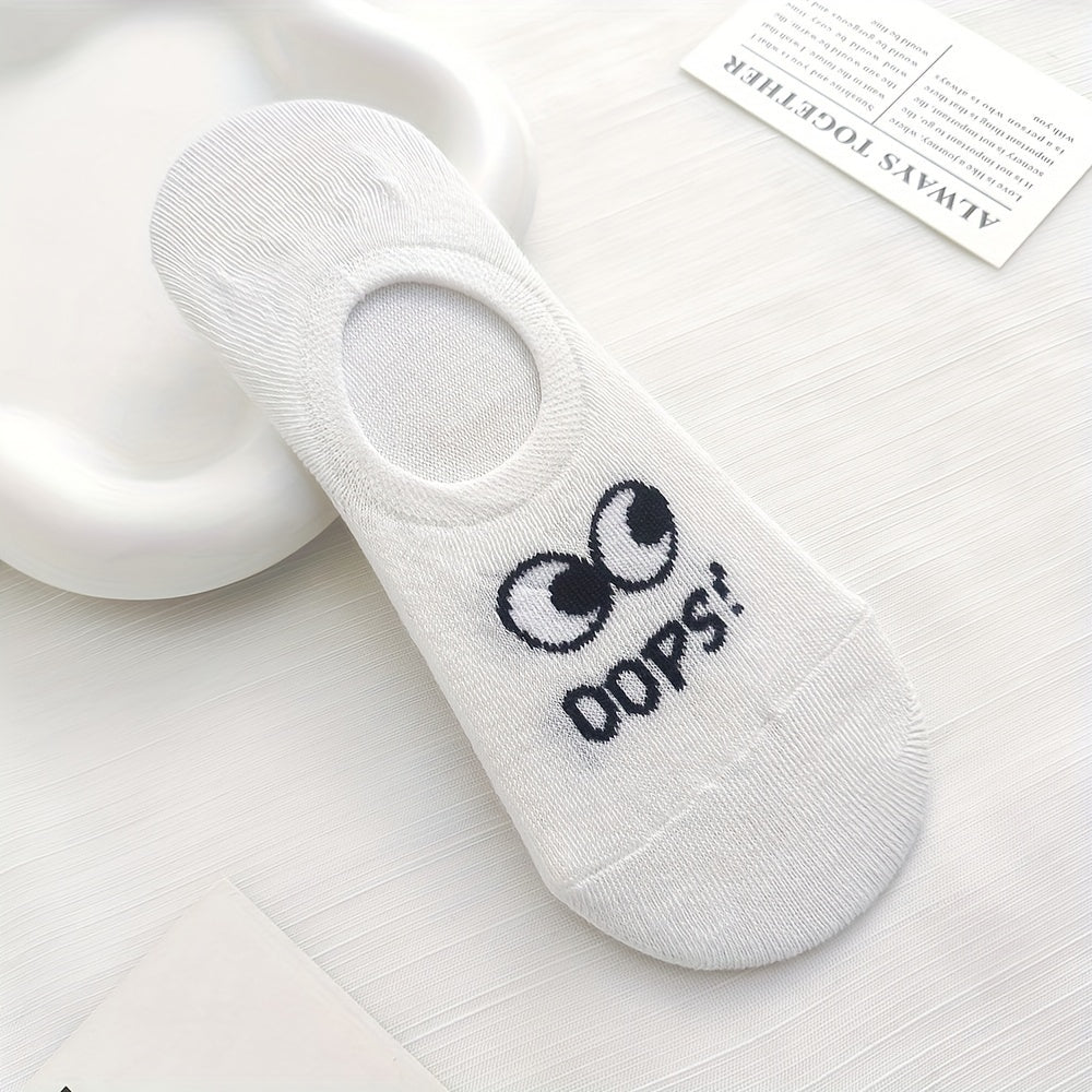 4 Pairs of Women's Boat Socks, Thin Spring and Autumn Style Cute Big Eyes Female Solid Color Anti-slip Invisible Socks Couple Models