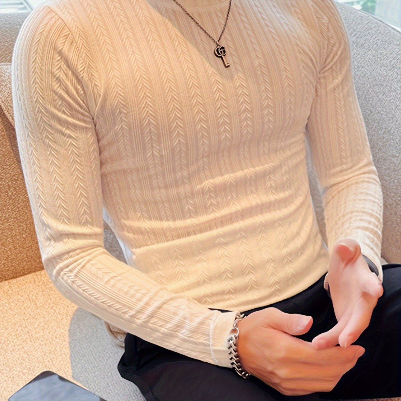 Men's Slim-Fit Long Sleeve T-Shirt - Casual Stylish, Perfect for Fall/Winter, Machine Washable