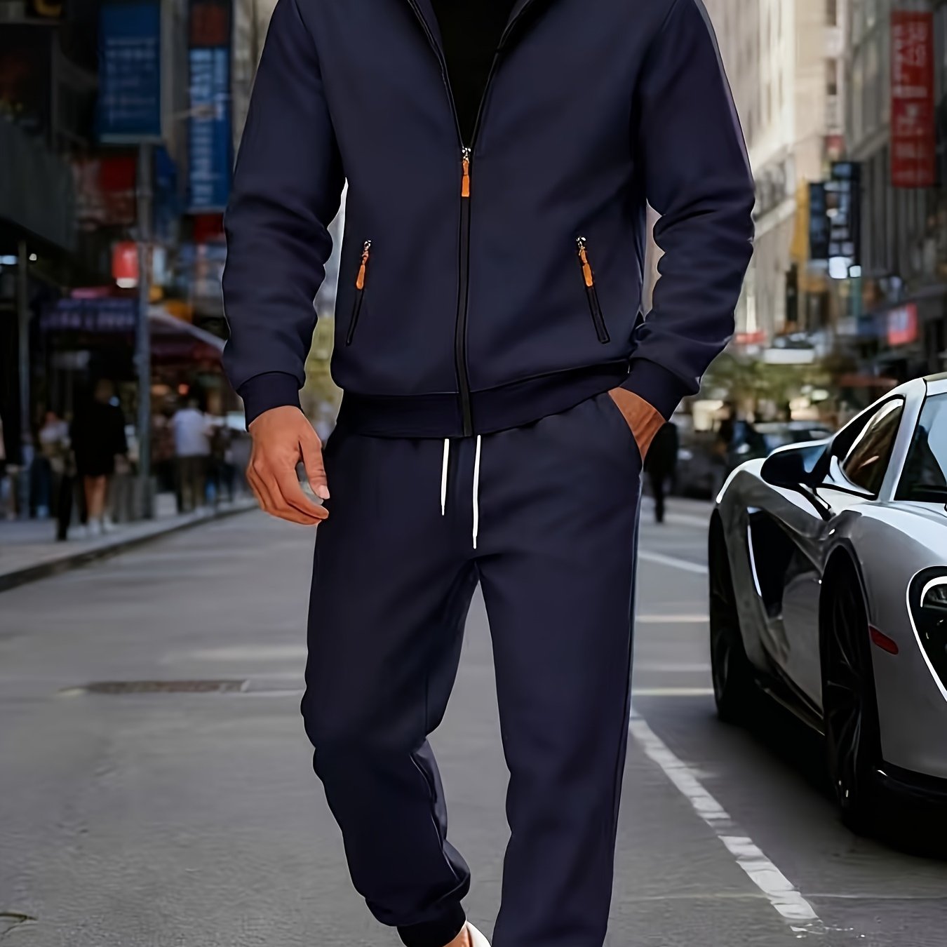 Men's Fashion Casual Sportswear Set with Cardigan, Multi-Pocket Decorative Sweatshirt, Hooded Top and Bottoms