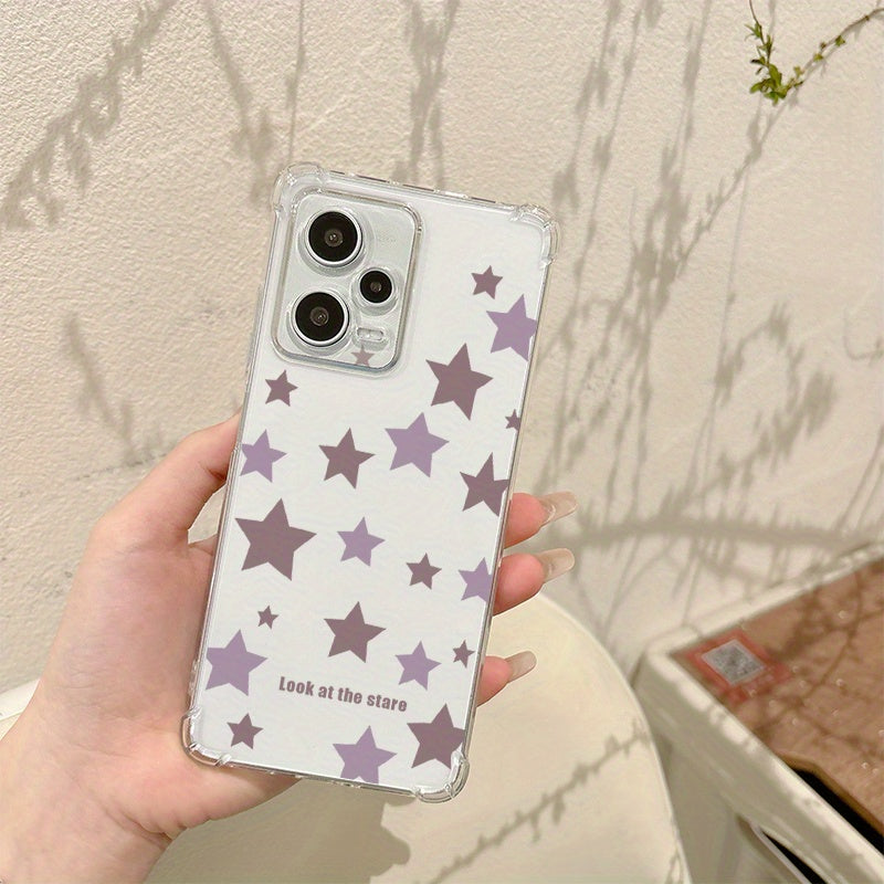 Purple Five-pointed Star This high-quality TPU transparent protective case for OPPO Realme 13PLUS 12PRO 11 10pro+ 9 Narzo N30 N50 N70 all-inclusive soft protective cover for REALME GT NEO3 C67 C63 C55 C35 C33 C31 C25Y Simple
