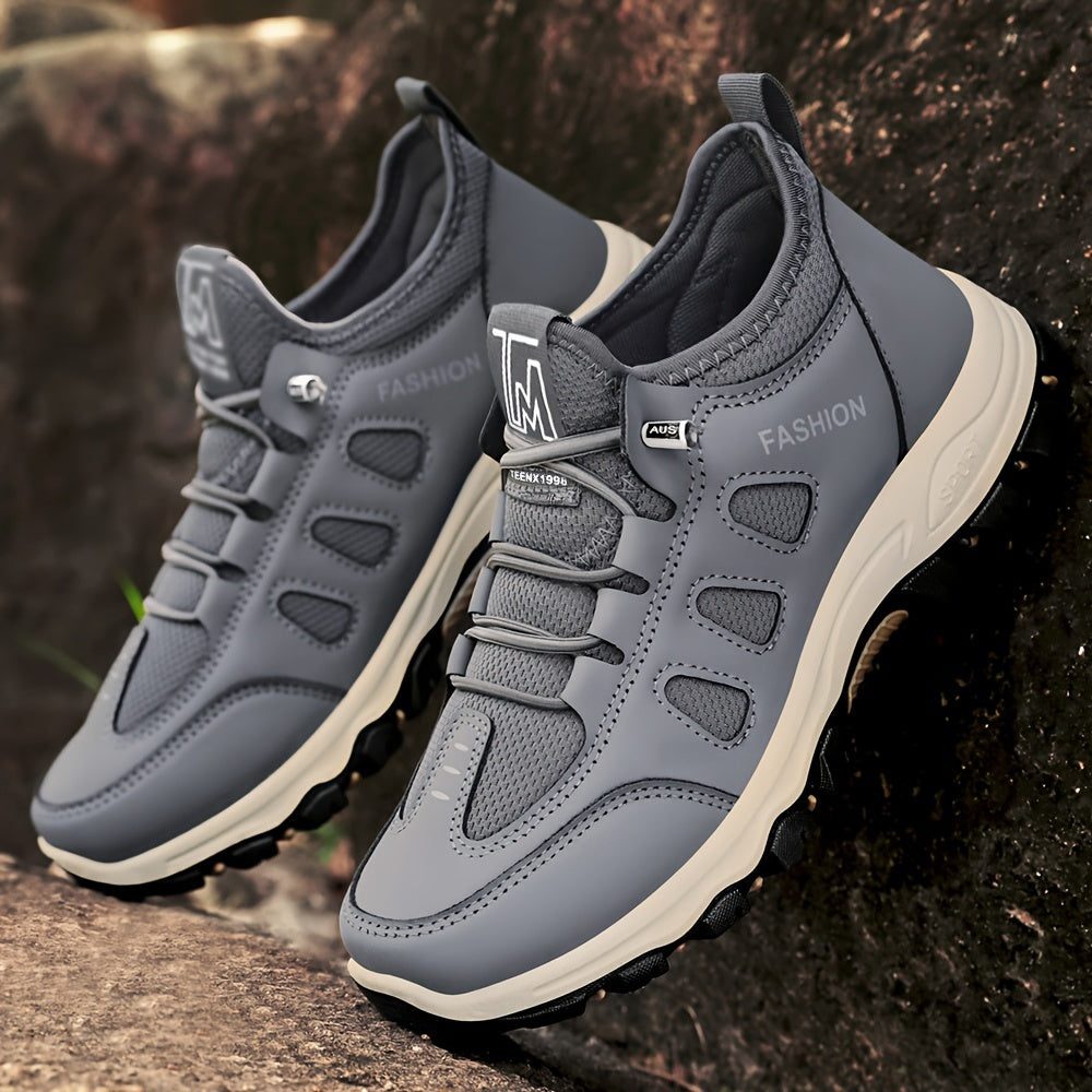 Men'S Breathable Running Shoes - All-Season Casual Sports Sneakers with Elastic Band Slip-On Closure, Soft Faux & Fabric Upper, Shock-Absorbing PVC Sole, Round Toe for Outdoor Activities