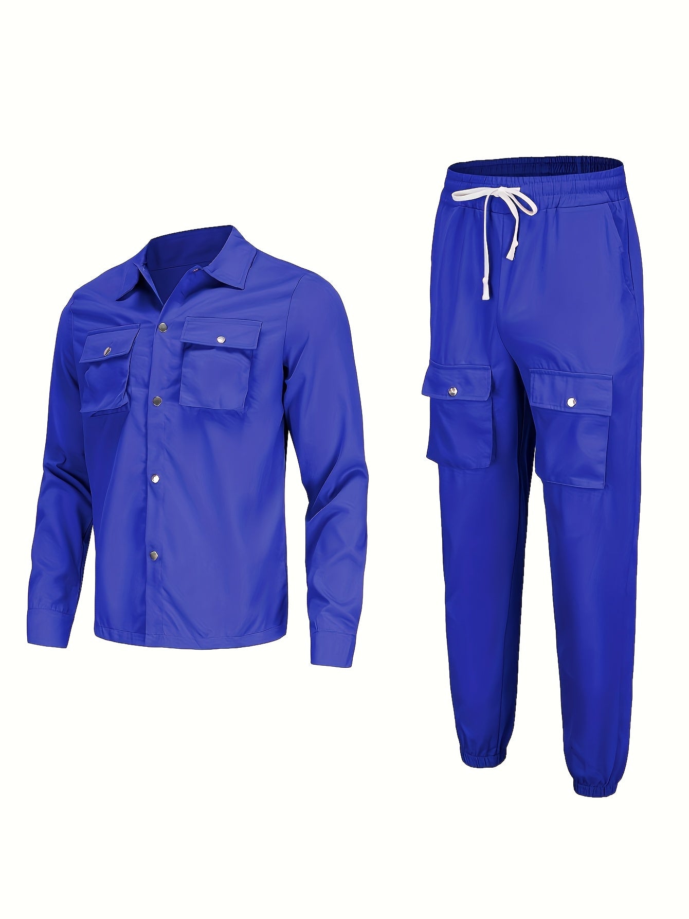 Men'S Casual Polyester Suit Set, Solid Color, Non-Stretch, Regular Fit, with Lapel Collar, Pocket Details, for Hiking, Daily Wear, and Special Occasions, Spring/Fall, Fall/Winter