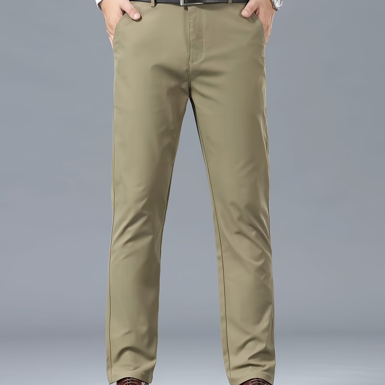Men's Classic Business Casual Pants - Polyester, Solid Color, Regular Fit for All Seasons