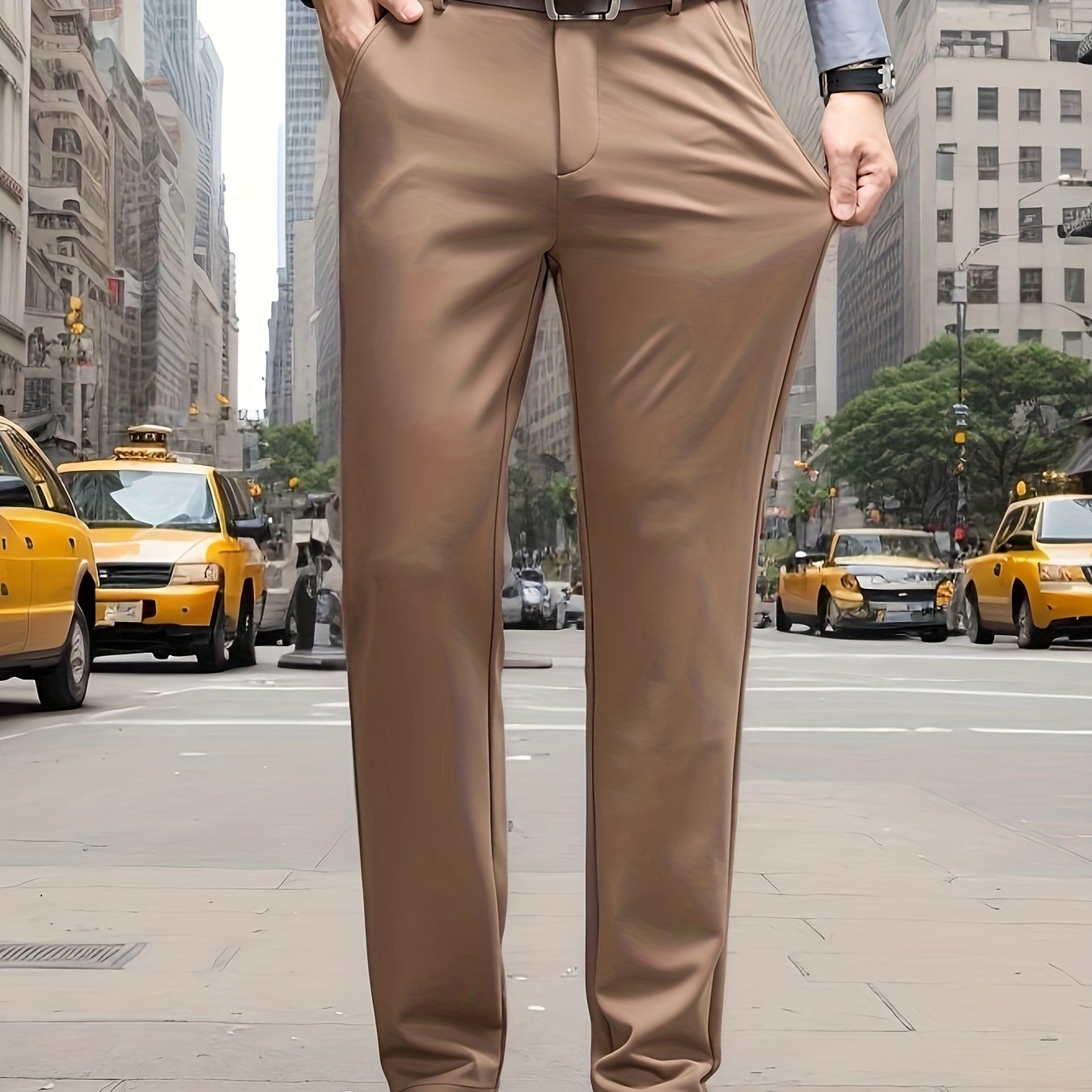 Men's Classic Solid Color Dress Pants - Comfort Fit, All-Season Polyester Blend, Machine Washable - Perfect for Business & Casual Wear