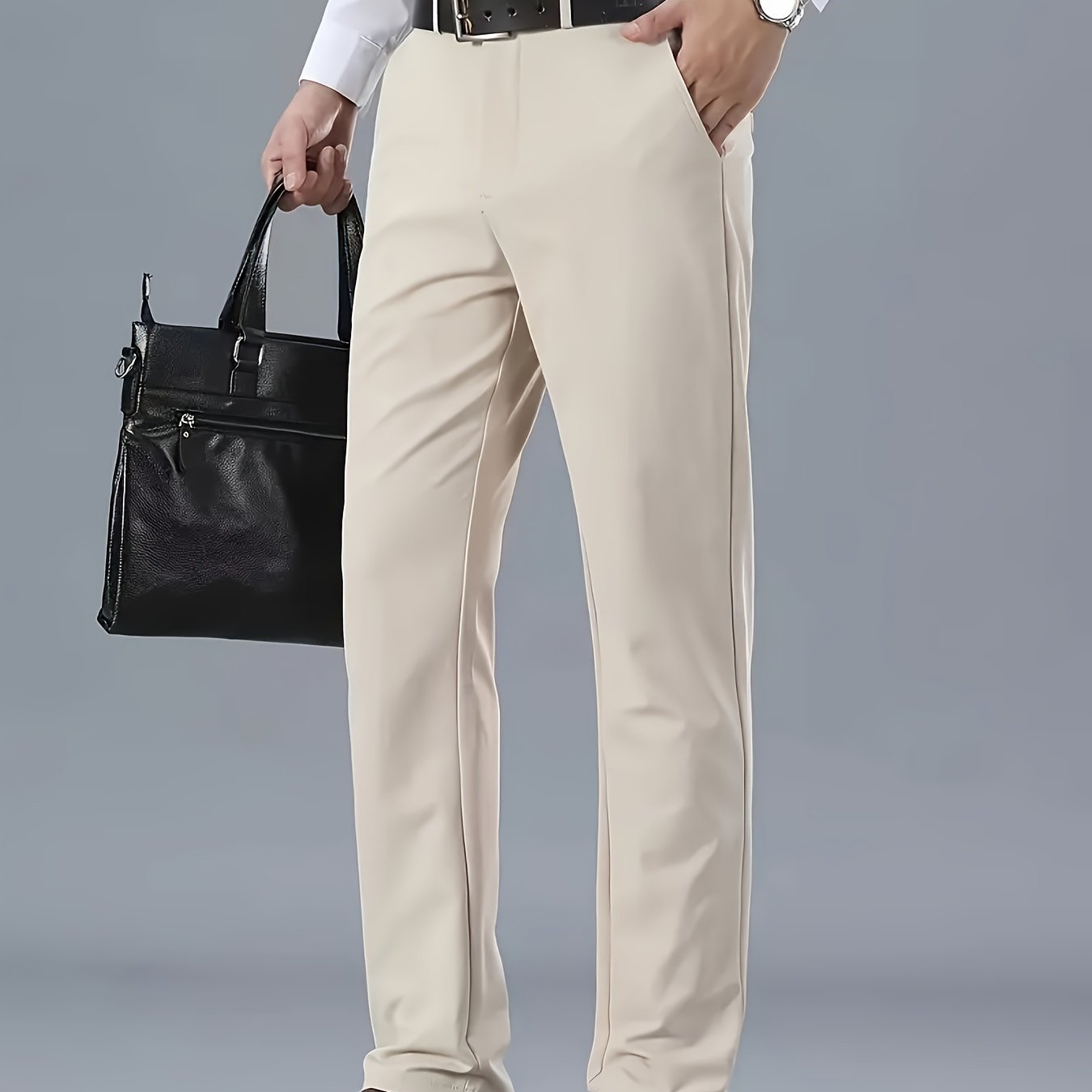 Men's Solid Color Business Casual Pants, Lightweight Business Style Versatile Trousers for Office