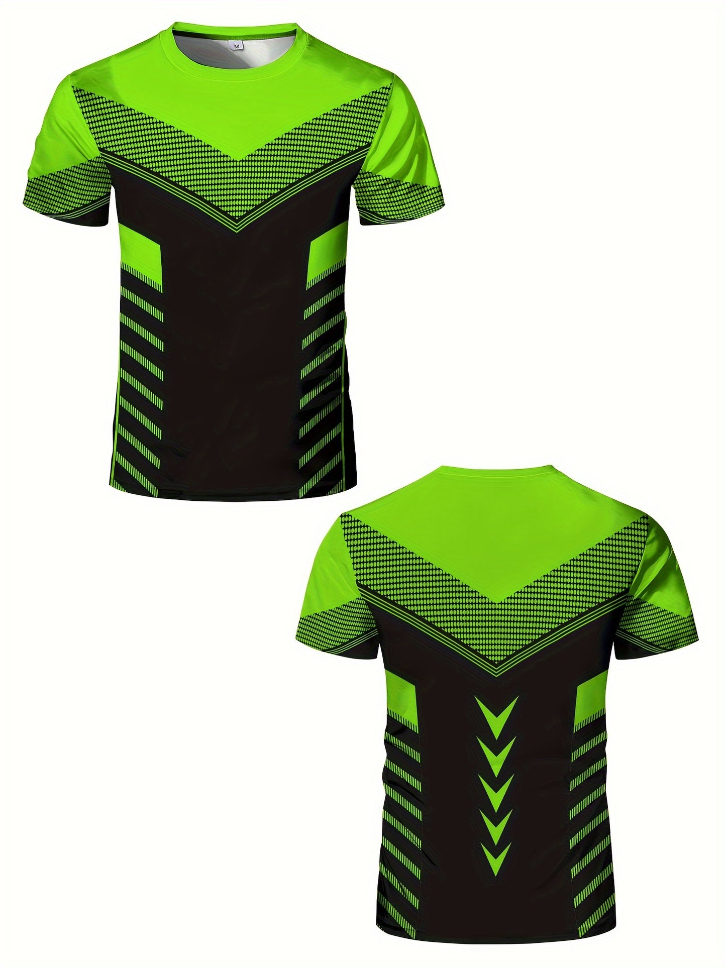 Men'S Geometric-Pattern Sports T-Shirt, Polyester Blend, Crew Neck, High Stretch, Short Sleeve, Quick-Dry, Tear-Resistant, Knit Fabric, Skinny Fit, with 3D Heat Sublimation for Running, Yoga, Training, Hiking, Casual & Athlet