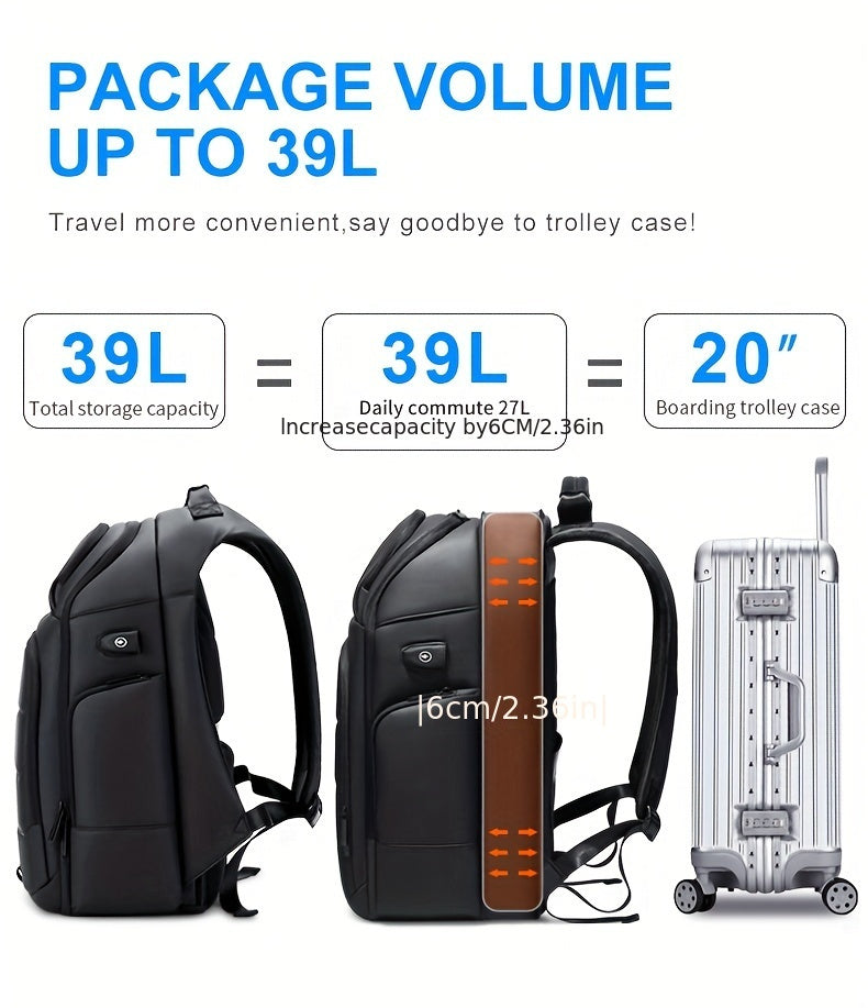 FENRUIEN Men'S Large Capacity Expandable Backpack with USB Charging, 39.62cm Laptop Bag, Durable Oxford Fabric, Multiple Compartments for Travel and Business Use, Travel Backpack Minimalist Backpack Durable Zippers, Lapto
