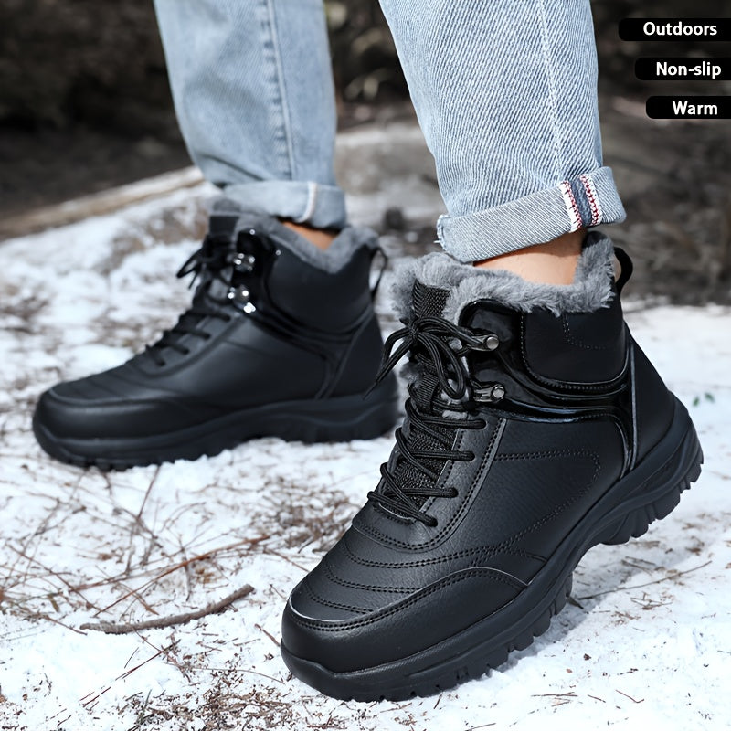 Men's Winter Snow Boots - with Plush Lining and Removable Insole - Slip-Resistant Tread, Suitable for Ice, Snow, Mud, Grass - Men's Casual and Formal Winter Shoes, Lace-Up Ankle Support - All-Terrain Grip - Men's Winter Boots