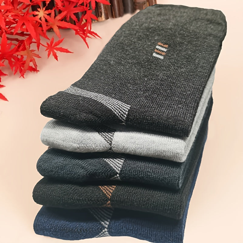 5 Pairs of Men'S Long Socks - Soft, Comfortable, Durable, Casual, Simple Fashion in Black, Large Size, Mid-Calf Length