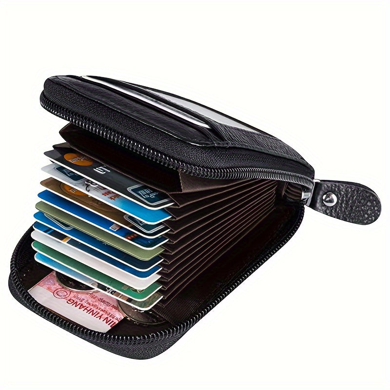 1pc Men'S Casual Faux Leather Wallet & Business Card Case, Black, Universal, PU Material, Smooth, Durable, Multi-Purpose, Large Capacity, with Multi-Card Slot, ID Card Bag, Zipper Pocket, Stylish, Safe, Anti-Degaussing, for D
