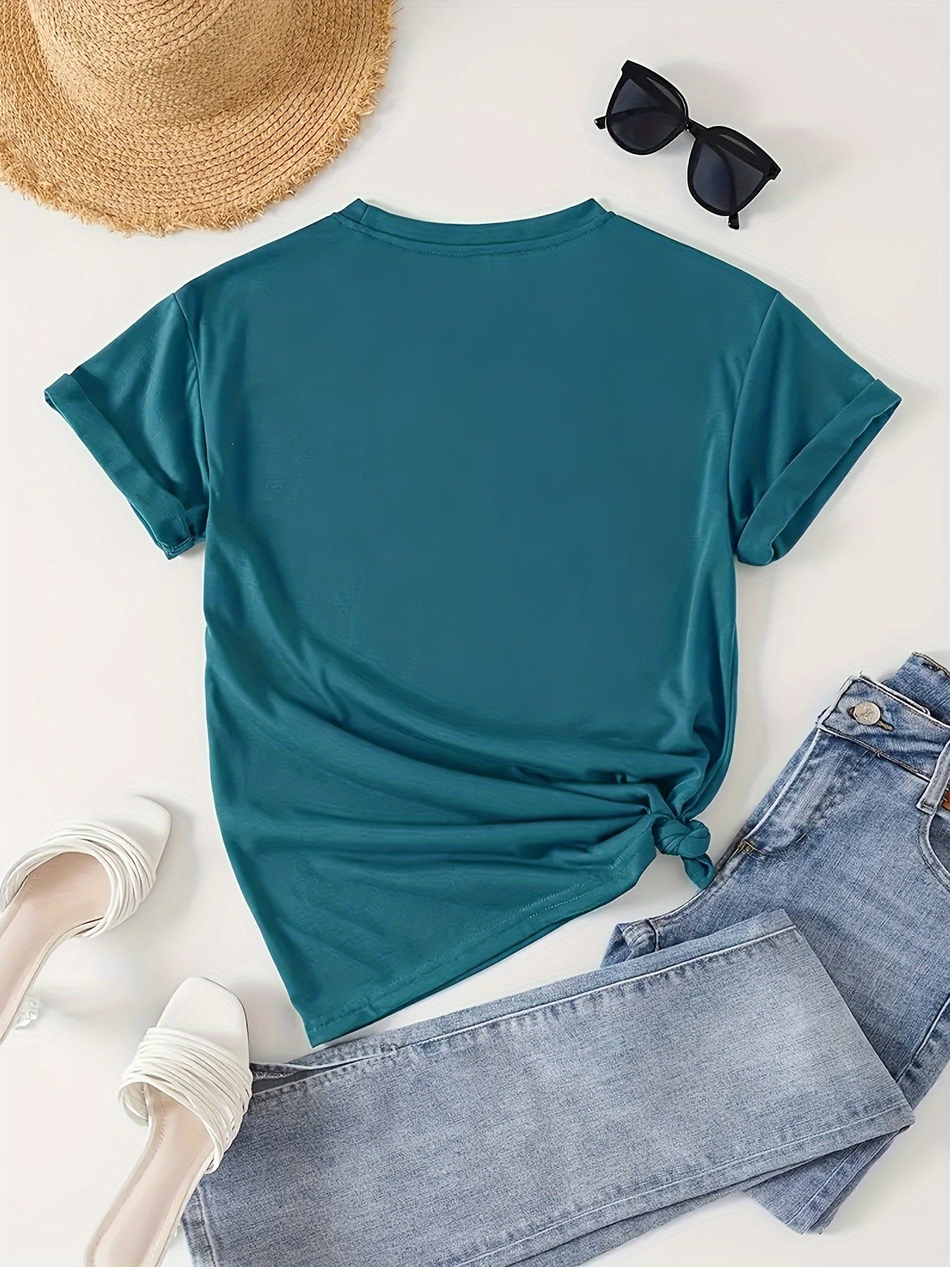 Women's Casual Dandelion Print T-Shirt - Soft Polyester Blend, Stretchy & Machine Washable, Crew Neck, Short Sleeve - Perfect for Spring & Summer