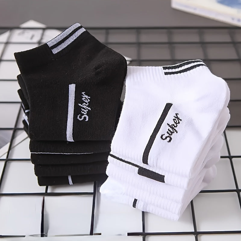 8pcs Men's Low-Cut Socks - Stylish & Comfortable, Breathable Polyester-Spandex Blend, Durable with Easy Care, Hand Washable, Fashionable Striped Design for Outdoor Wear, Novelty Socks