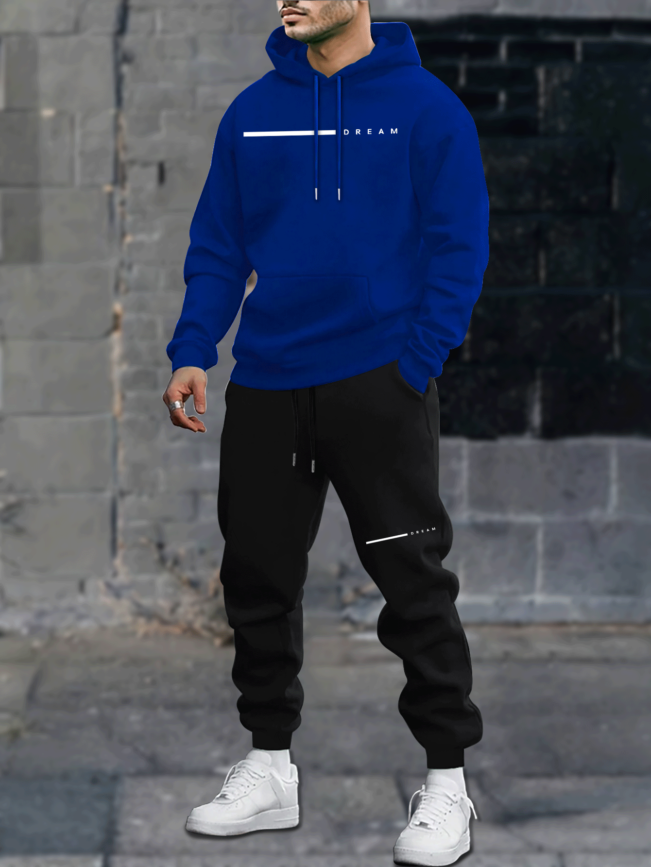 Men's Autumn and Winter Casual Loose Couple Hoodie Set, Stylish Sweatshirt with Long Pants Outfit