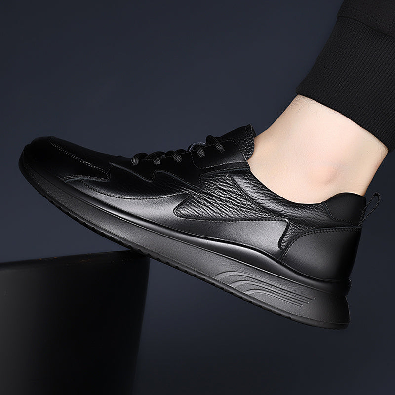 Men's Winter Warm Sneakers - Genuine Upper, Soft Sole & Wavy Stitching - Low-Top Lace-Up Casual Sneakers Suitable for Streetwear, Outdoor & Weather - Comfortable Winter Footwear