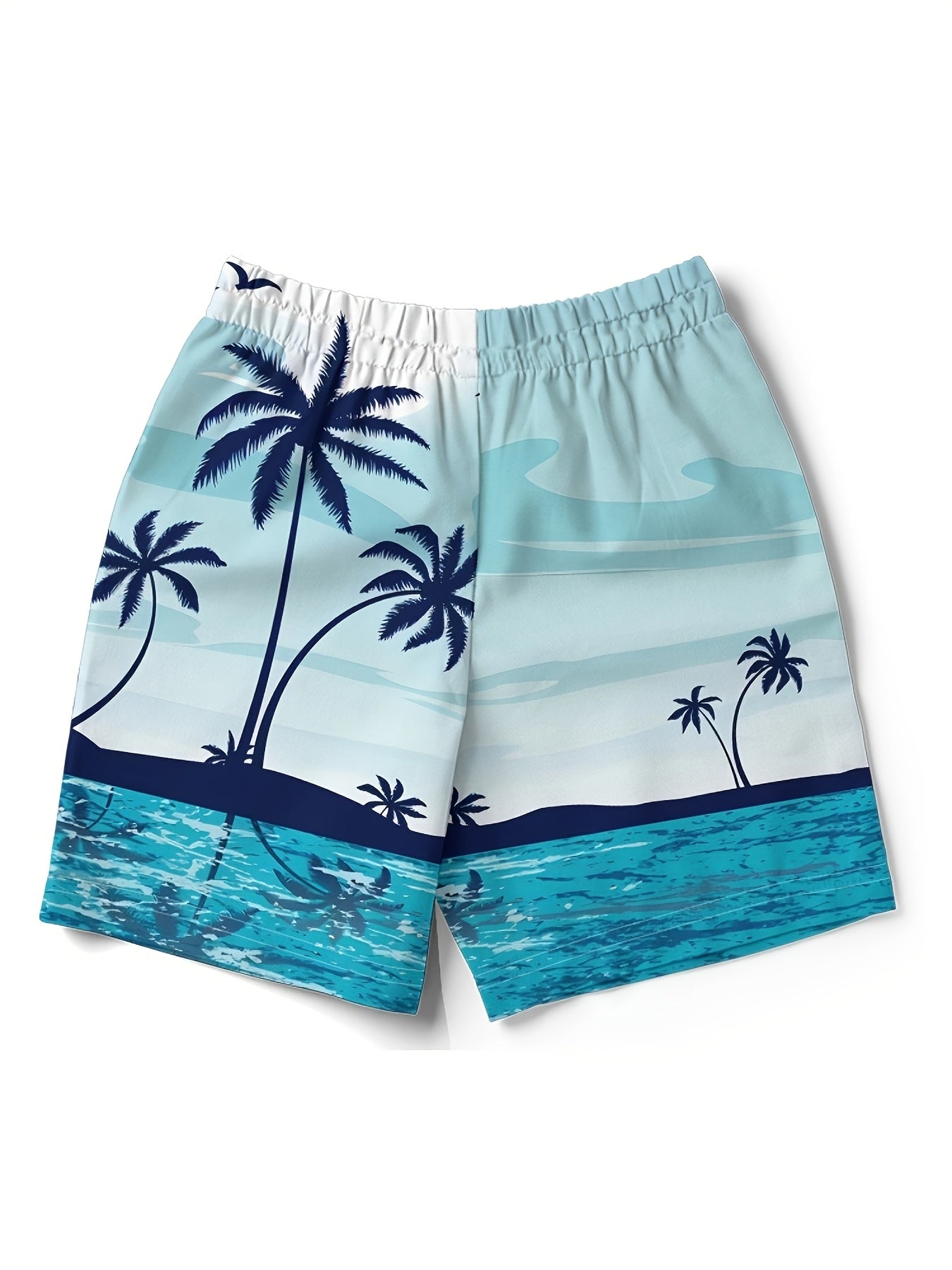 Men's Casual Palm Tree Beach Shorts - Quick-Dry, Drawstring Swim Trunks with Pockets, Perfect for Summer Vacation, Bathing Suits