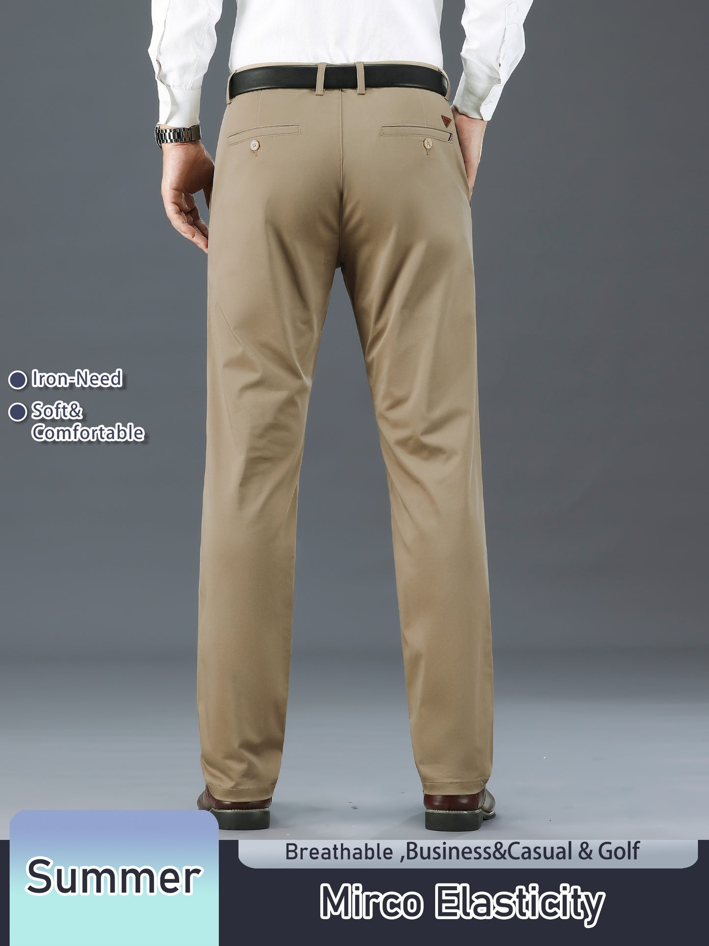 Men's Solid Color Straight Leg Business Style Cotton Blend Pants, Casual Comfy Breathable Outdoor Trousers As Gift