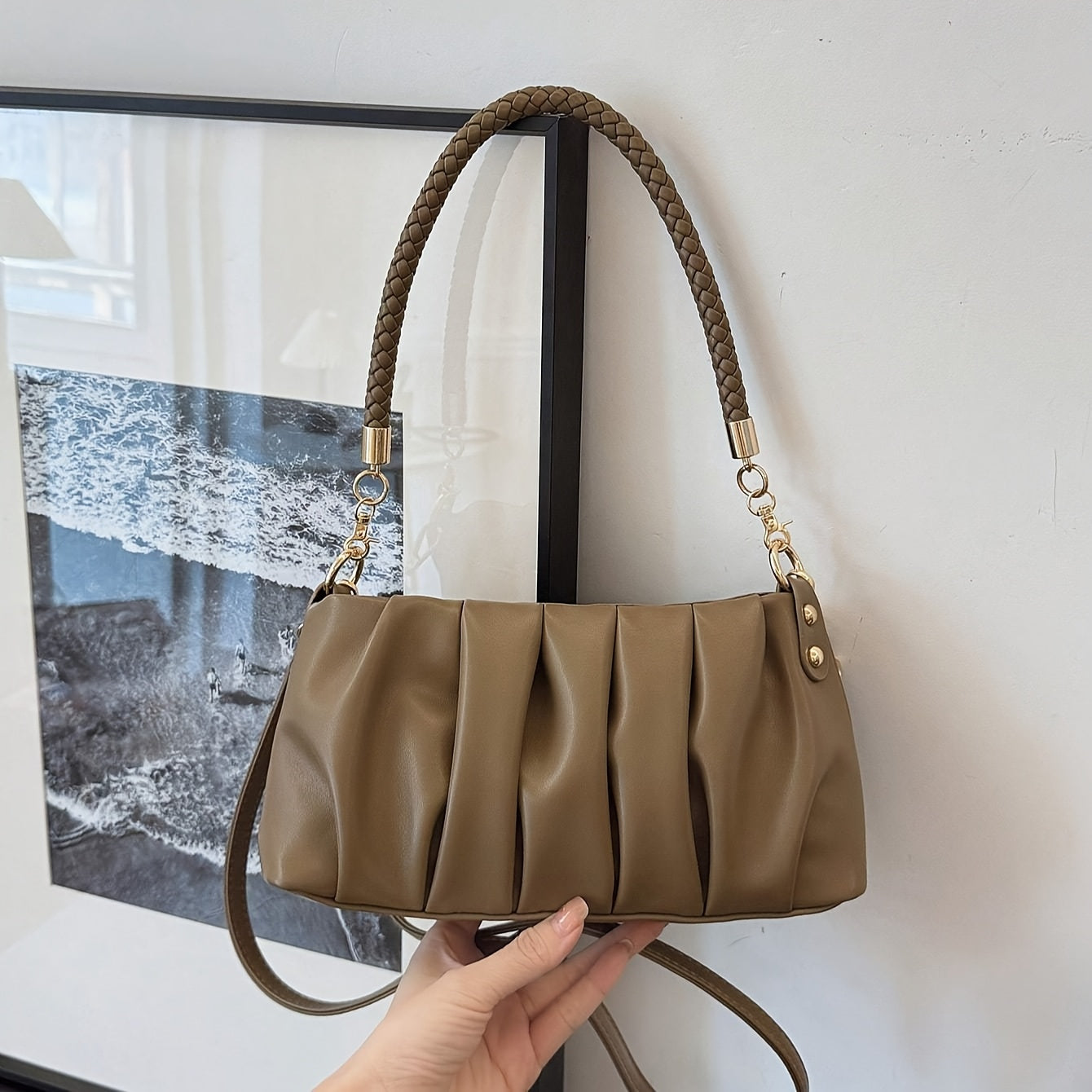 CAHVIN KOEINZ կանացի ձեռքի պայուսակ՝ կնճռոտված - բազմագույն (/ / /սպիտակ/)՝ ուսից և ուսից կրելու համար, կայծակաճարմանդով փակվող և յուղով ներկված եզրերով՝ ամենօրյա օգտագործման համար, առօրյա, ճանապարհորդության համար - էլեգանտ նվեր