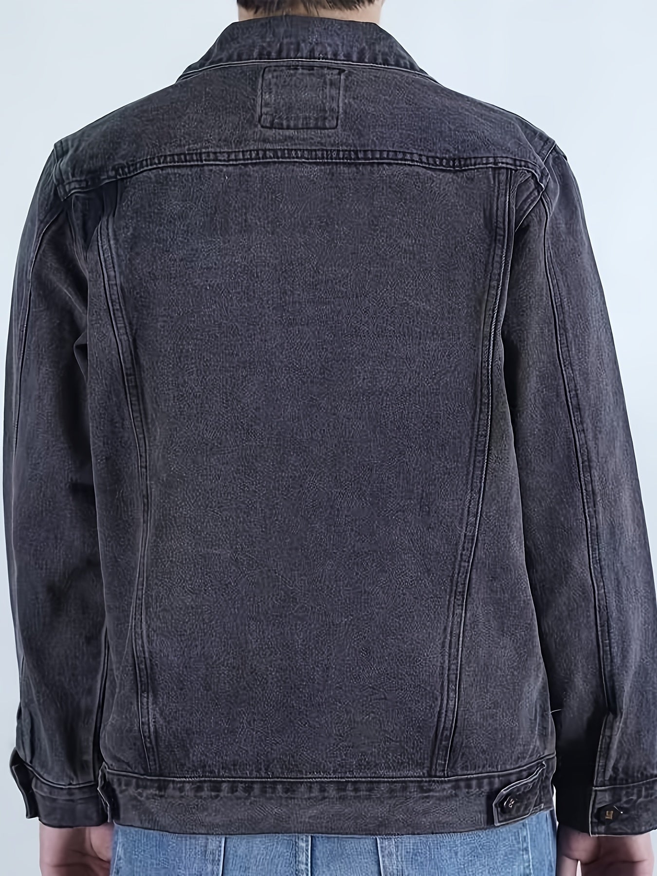 Men's Spring/Autumn Denim Jacket - Casual Chic Style, Black Blend with Red Accents, Button-Up with Flap Pockets, Long Sleeves, Ideal for Hiking & Casual Attire, Outdoor Apparel|Classic Denim Style|Durable Fabric