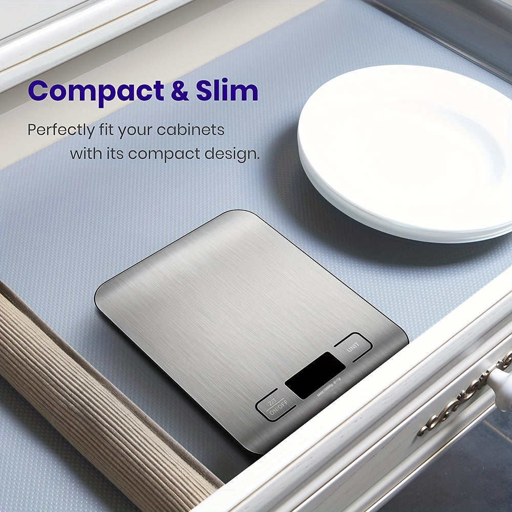 1pc High-Precision Digital Kitchen Scale, 22lb/10kg Capacity, Stainless Steel with LCD Display, Tare Function, Easy Clean, 6 Unit Measurements (g, oz, lb, kg, lb-oz), Ideal for Baking, Cooking, Coffee, and Packaging