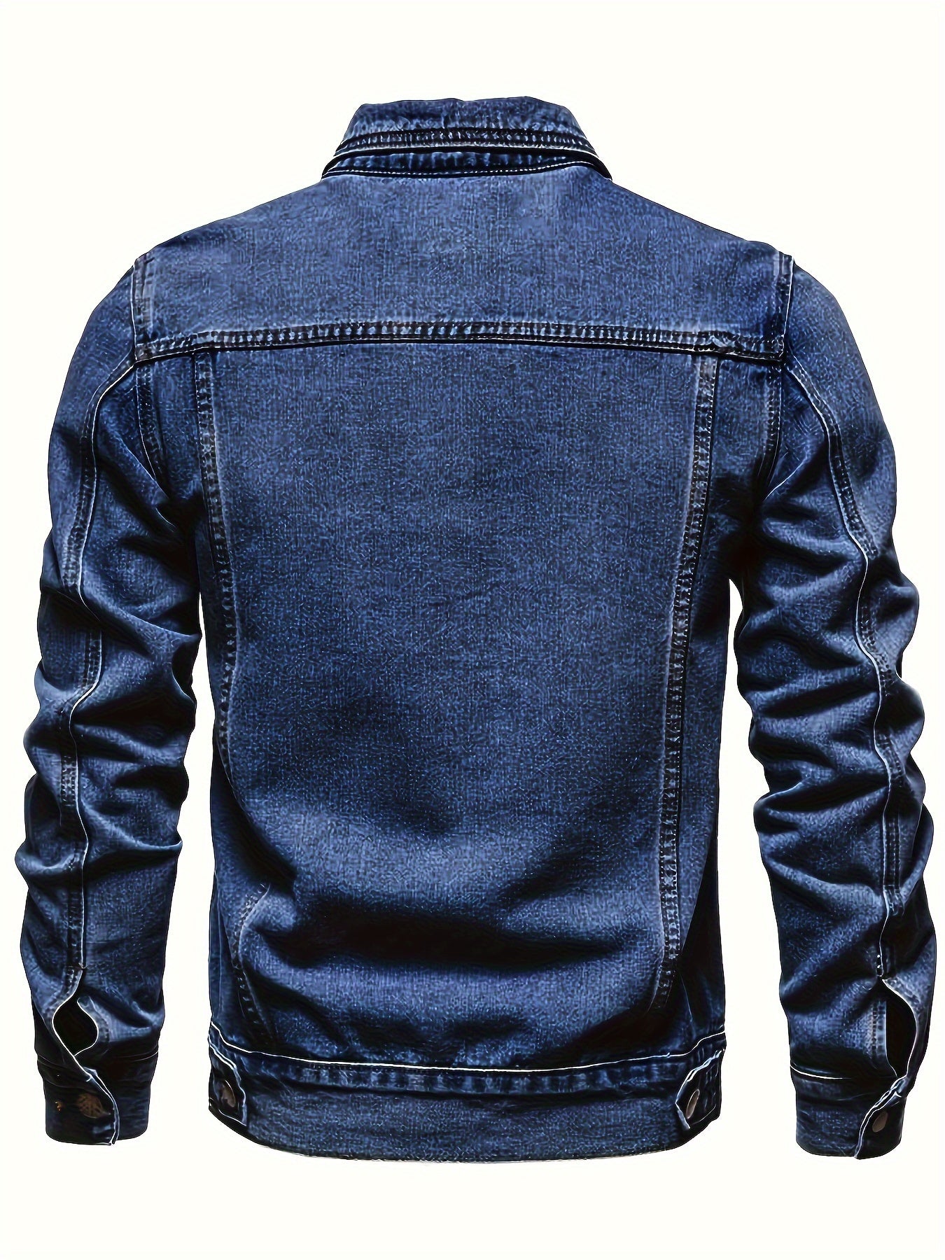 Men's Chic Washed Denim Jacket, Casual Street Style Button Up Contrast Stitching Jacket For Fall Winter