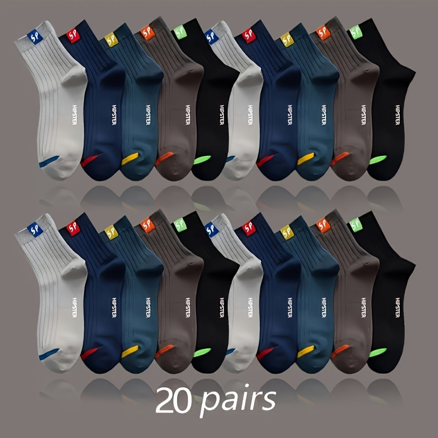 5/10/15/20/30 Pairs SP Letter Graphic Unisex Crew Socks, Breathable Mid-Calf Sports Socks, Men'S Women'S Thin Socks for Outdoor and Home Wear, Polyester 95% Spandex 5% Knitted Hollow Out Letter Pattern Couple'S Ankle Socks